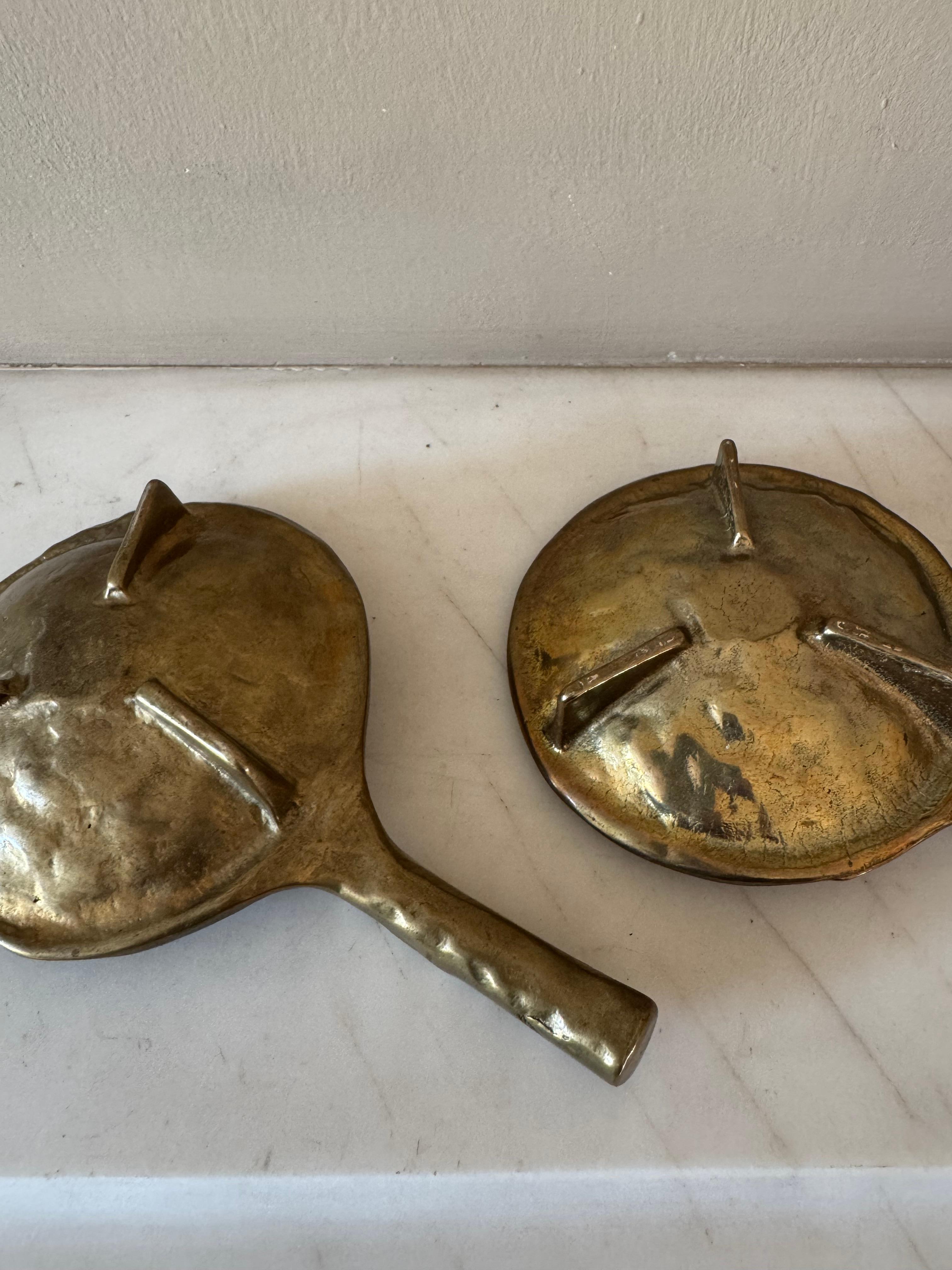 Patinated Pair of Brutalist bronze metal candleholders c.1960’s For Sale