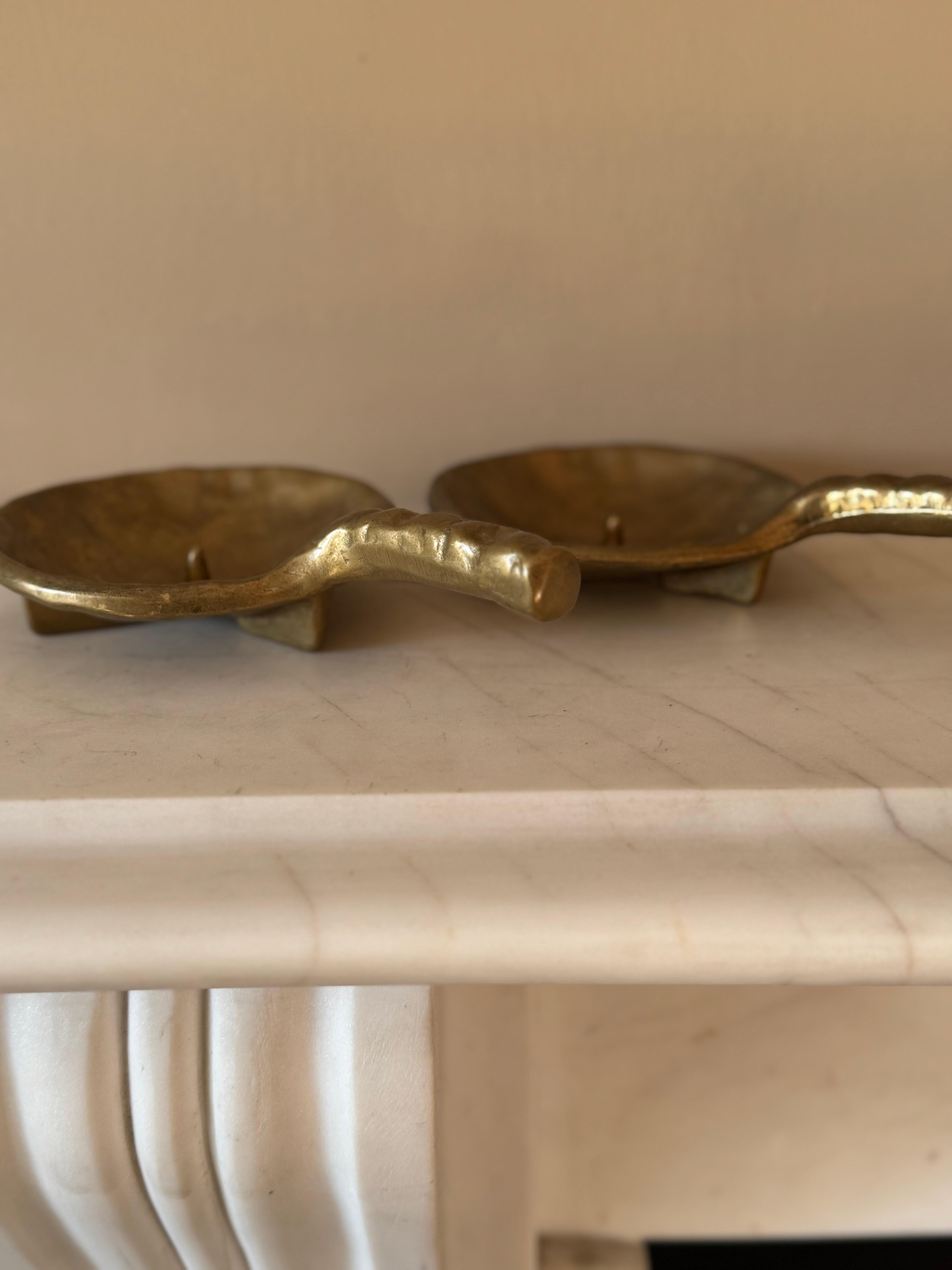 Brass Pair of Brutalist bronze metal candleholders c.1960’s For Sale