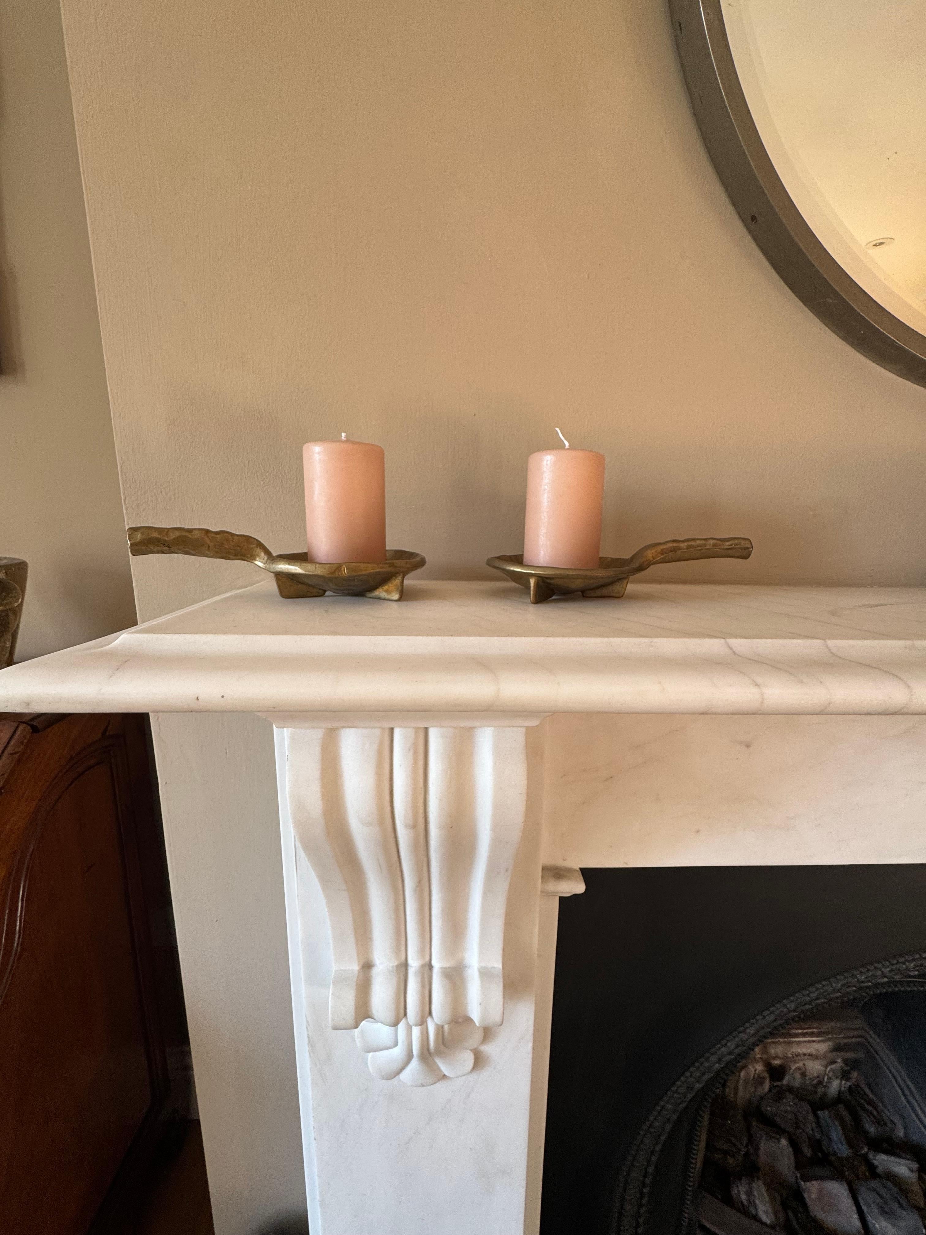 Pair of Brutalist bronze metal candleholders c.1960’s For Sale 1