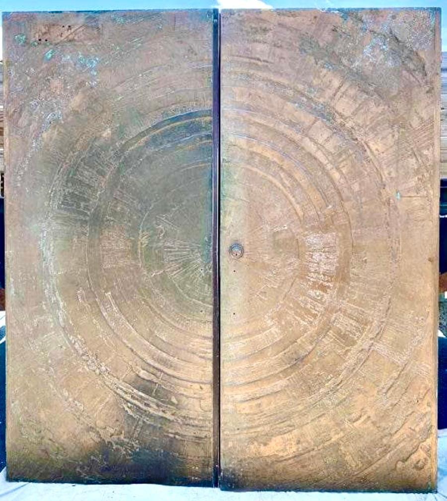Mid-Century Modern Pair of Brutalist Bronze Mid Century Modern Entry Doors For Sale