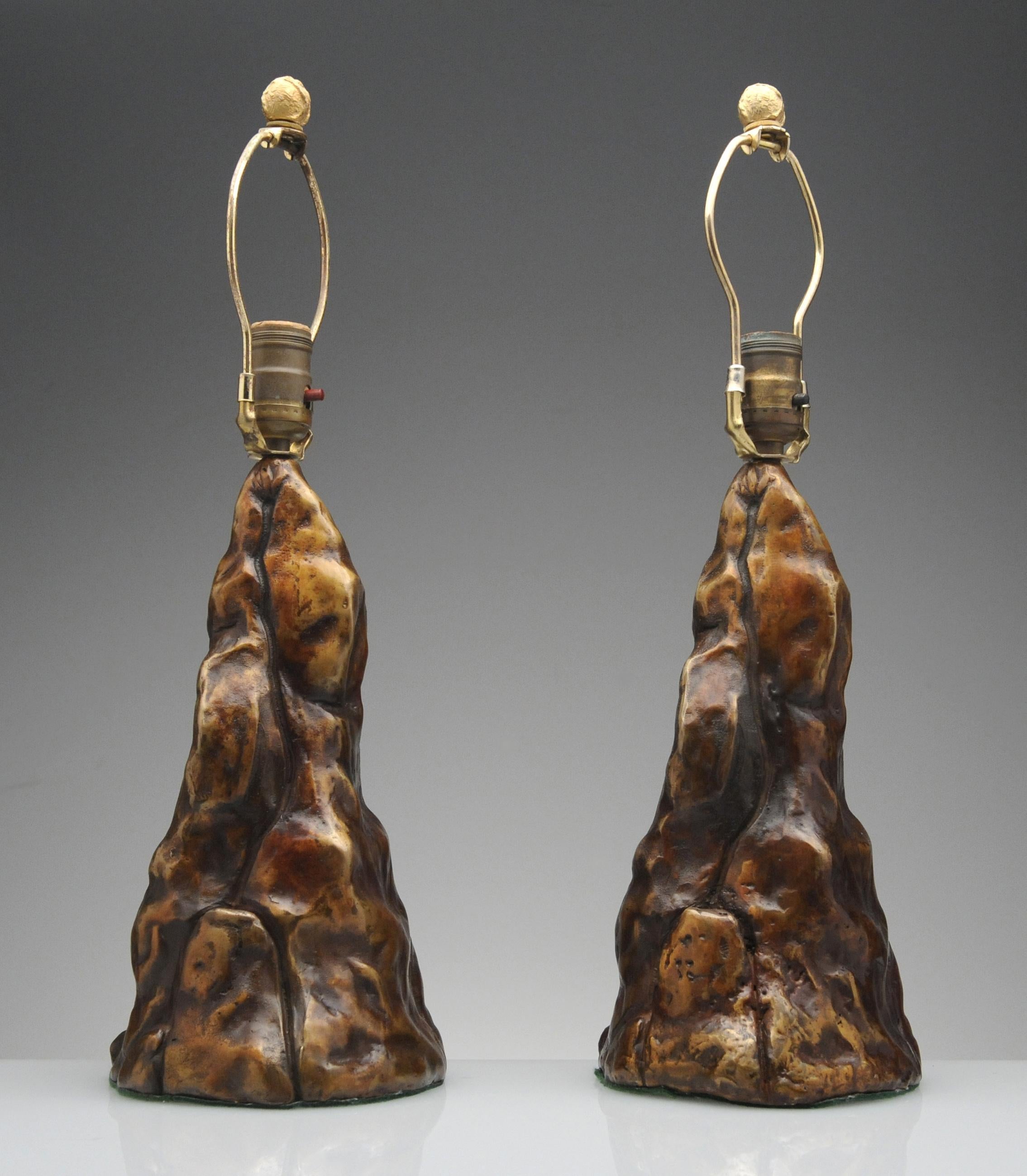 Vintage Organic Brutalist Pair Studio Bronze Table Lamps In Good Condition In Washington, DC