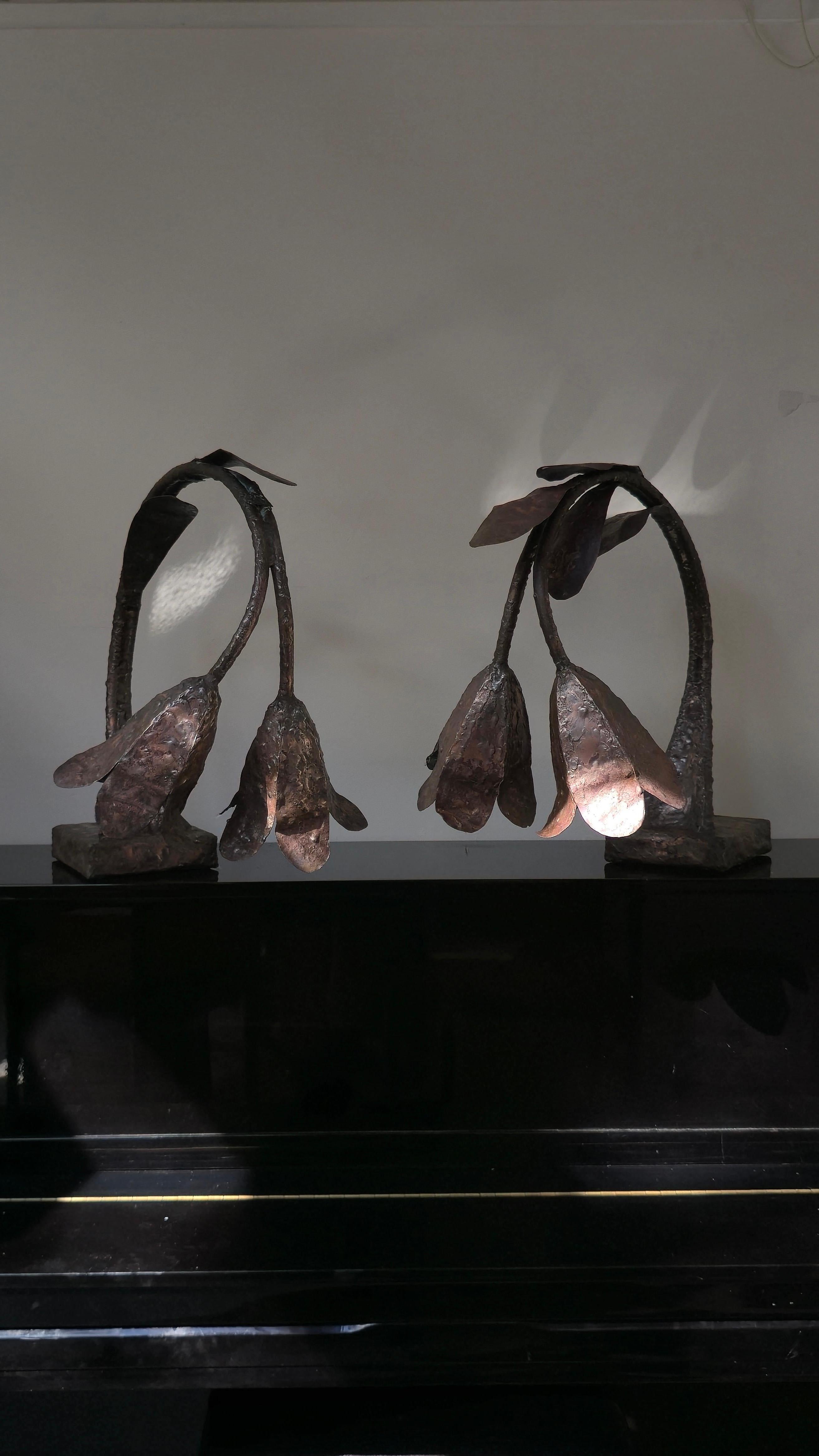 20th Century Pair of Brutalist Bronze Wall Lights, Germany, 1960s For Sale