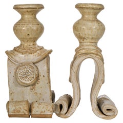 Pair of Brutalist Candle Holders, American Studio Art Pottery