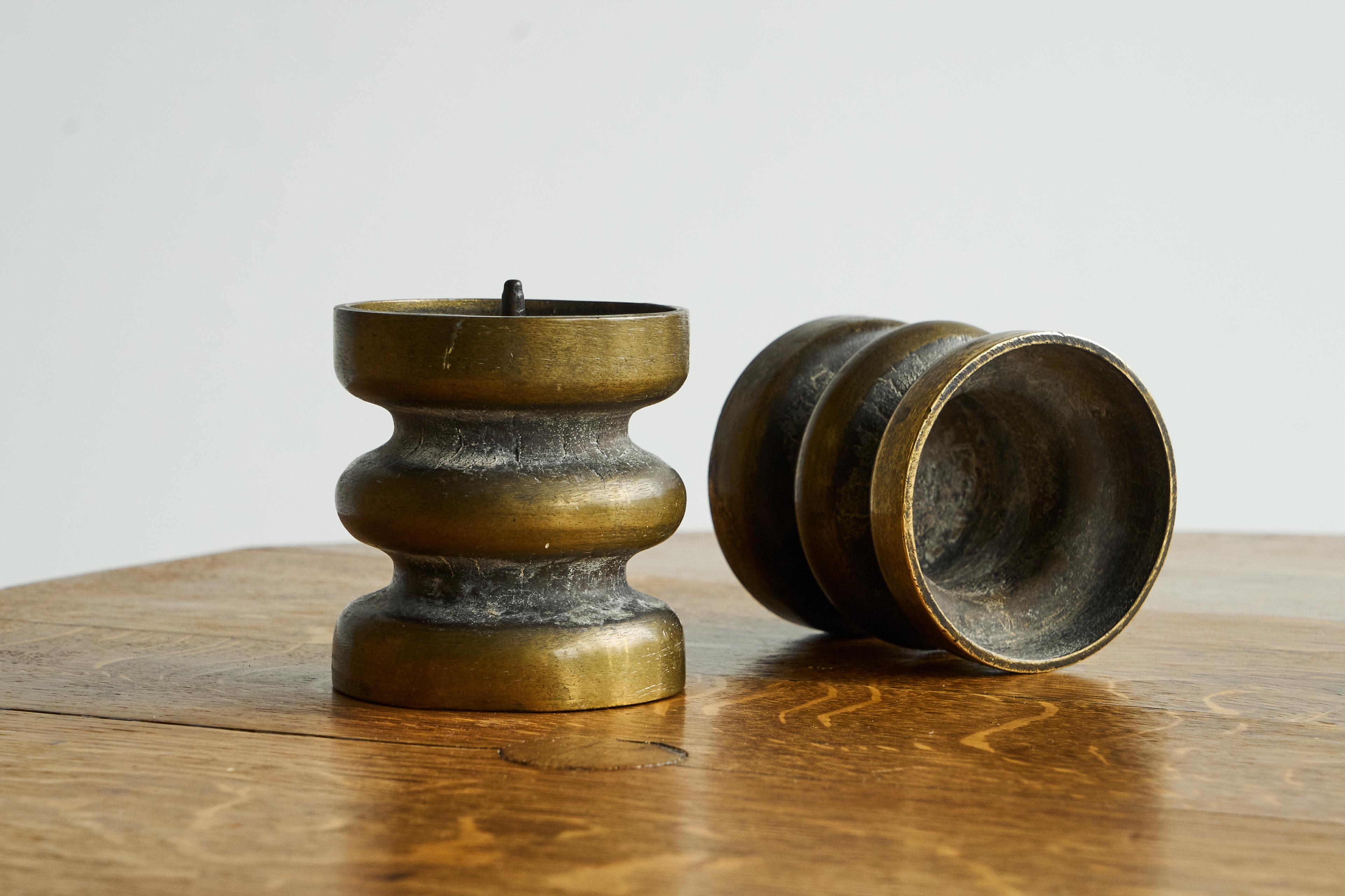 Pair of Brutalist Candle Holders in Patinated Bronze 1960s For Sale 4