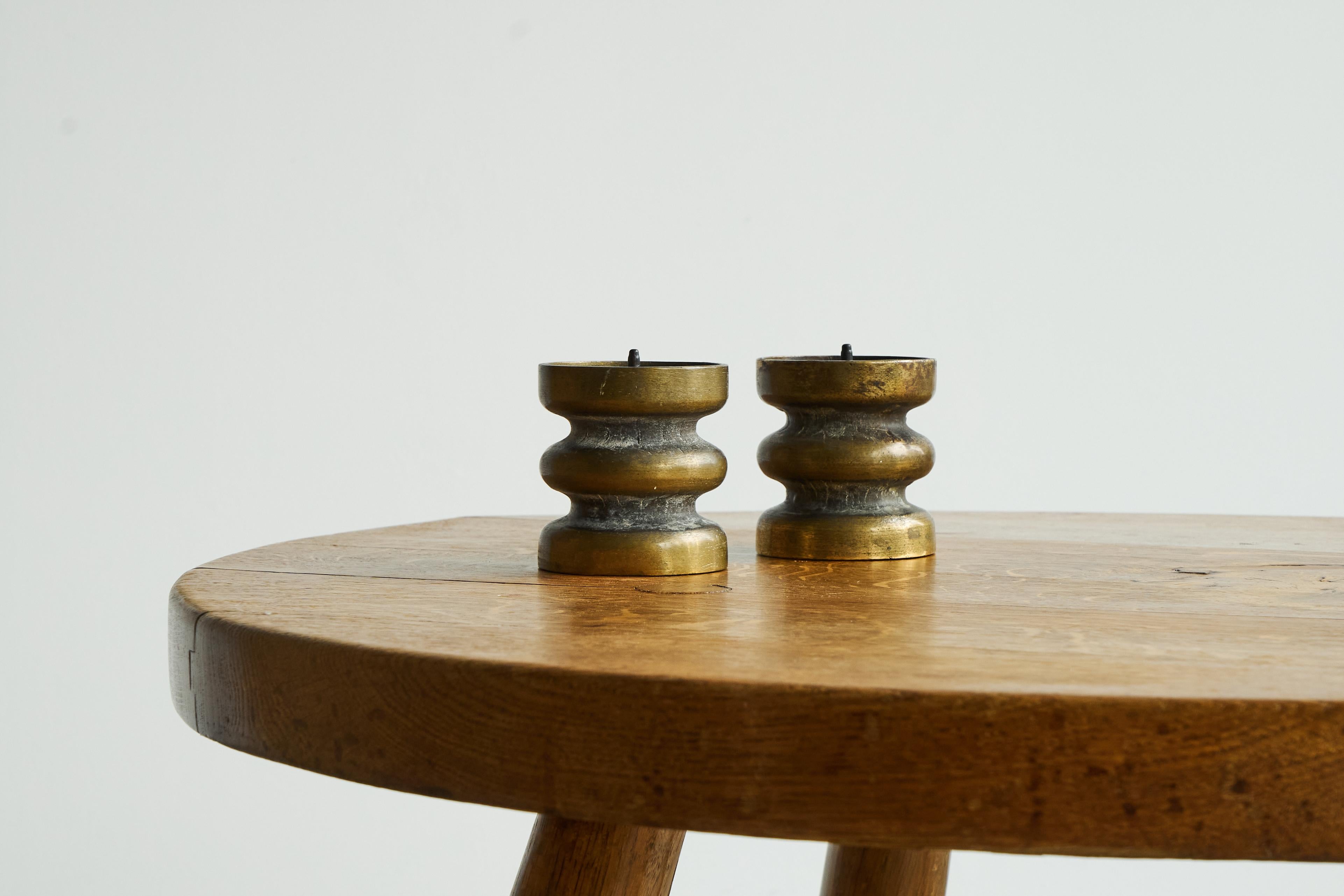 Hand-Crafted Pair of Brutalist Candle Holders in Patinated Bronze 1960s For Sale