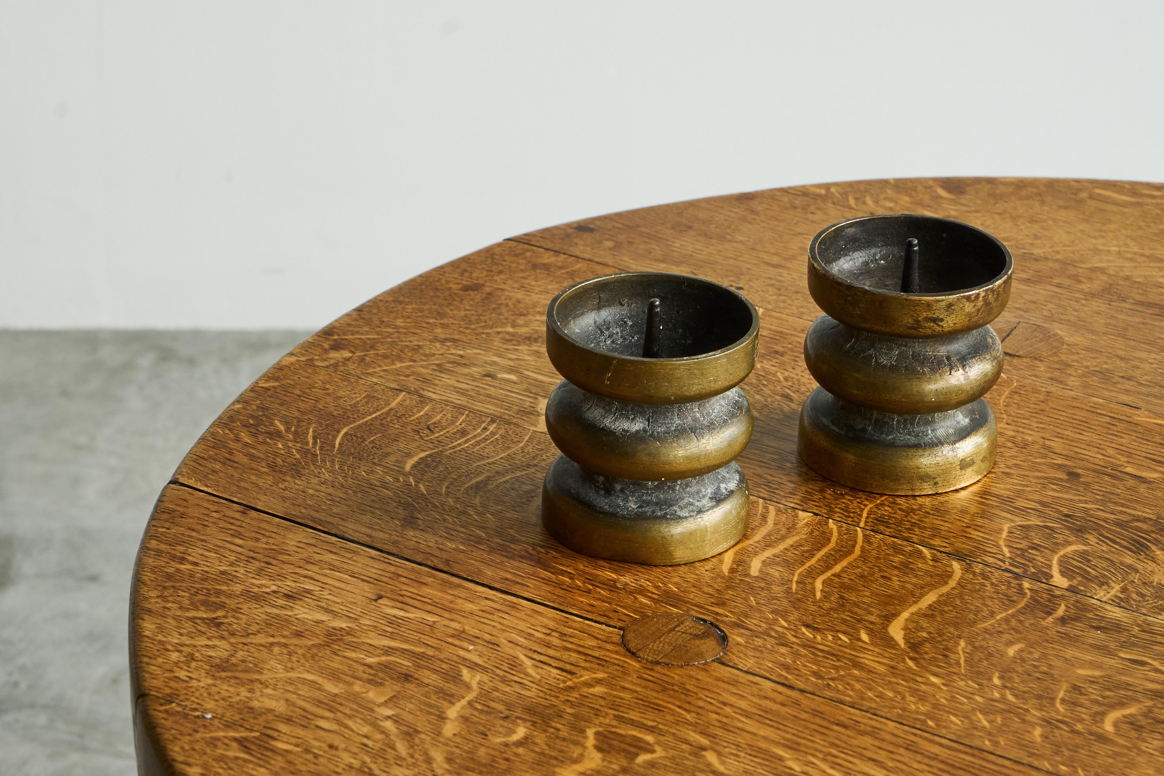 20th Century Pair of Brutalist Candle Holders in Patinated Bronze 1960s For Sale