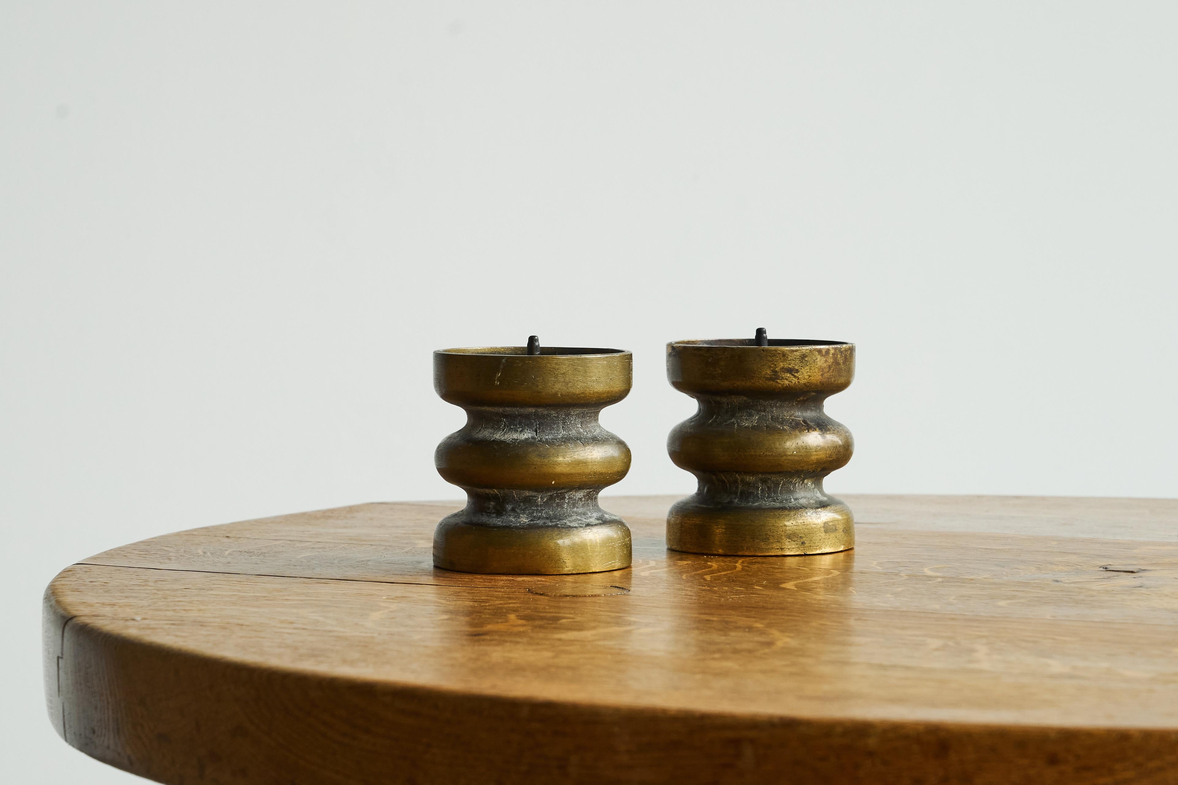 Pair of Brutalist Candle Holders in Patinated Bronze 1960s For Sale 1