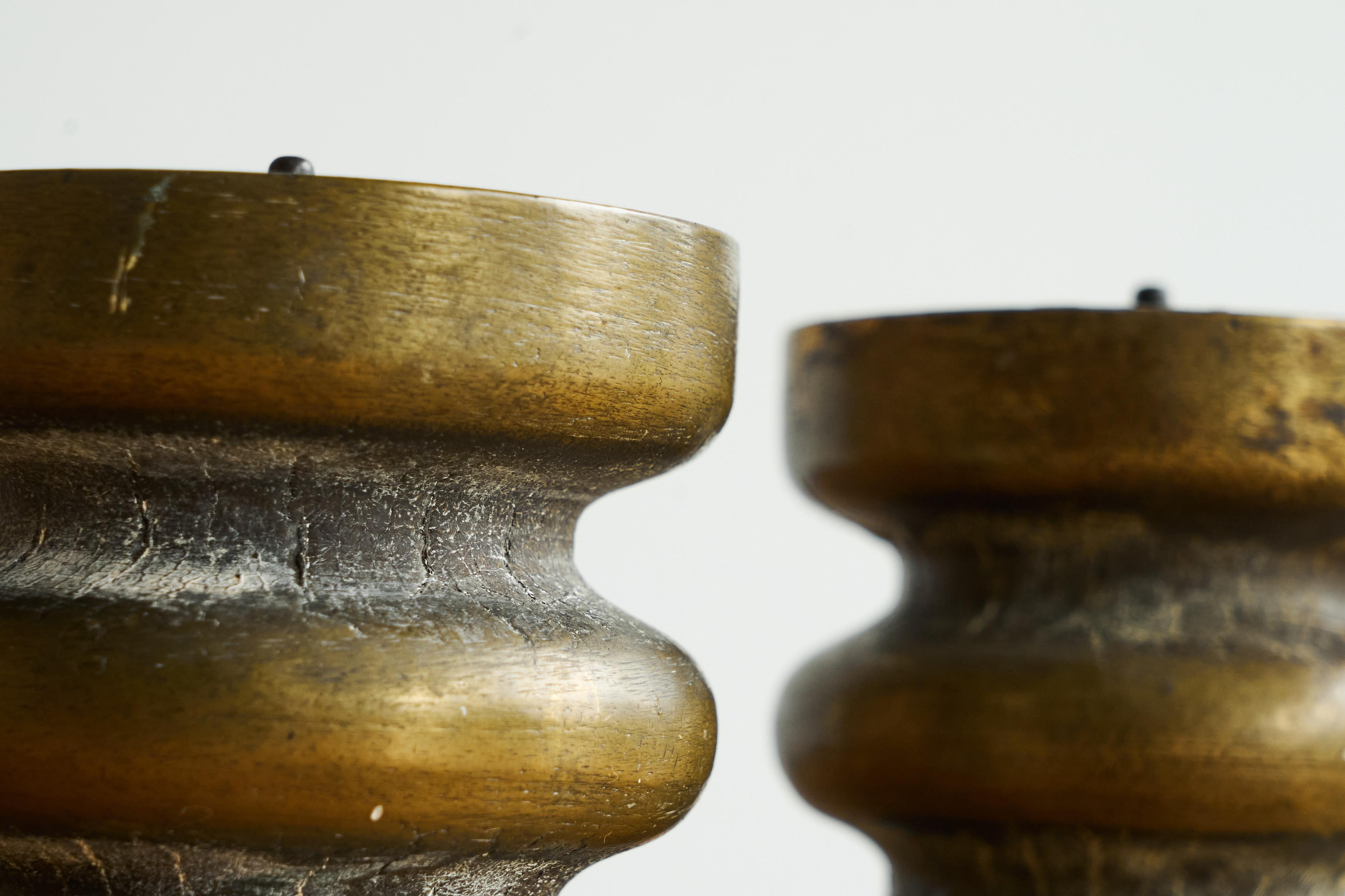 Pair of Brutalist Candle Holders in Patinated Bronze 1960s For Sale 2