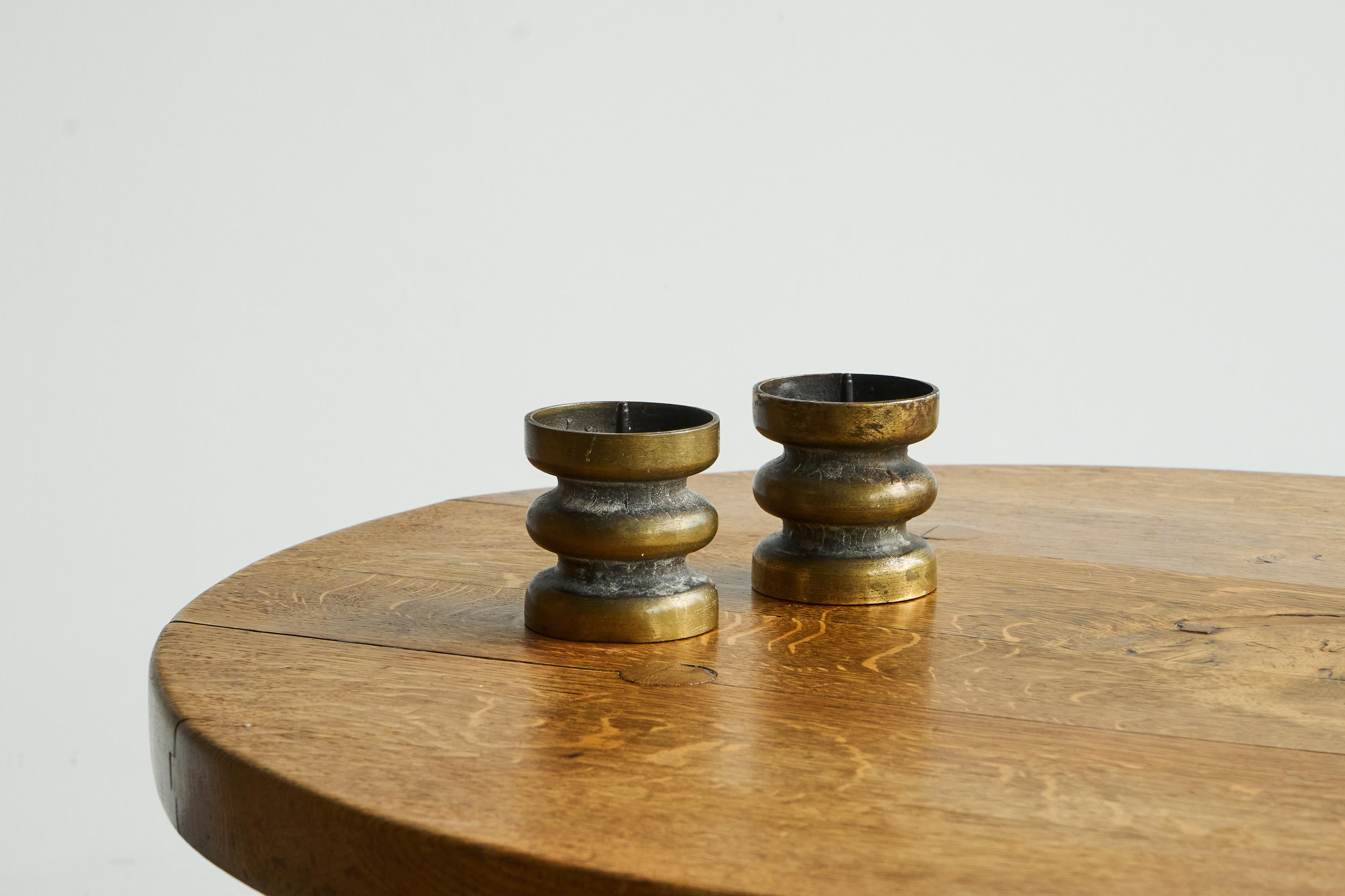 Pair of Brutalist Candle Holders in Patinated Bronze 1960s For Sale 3