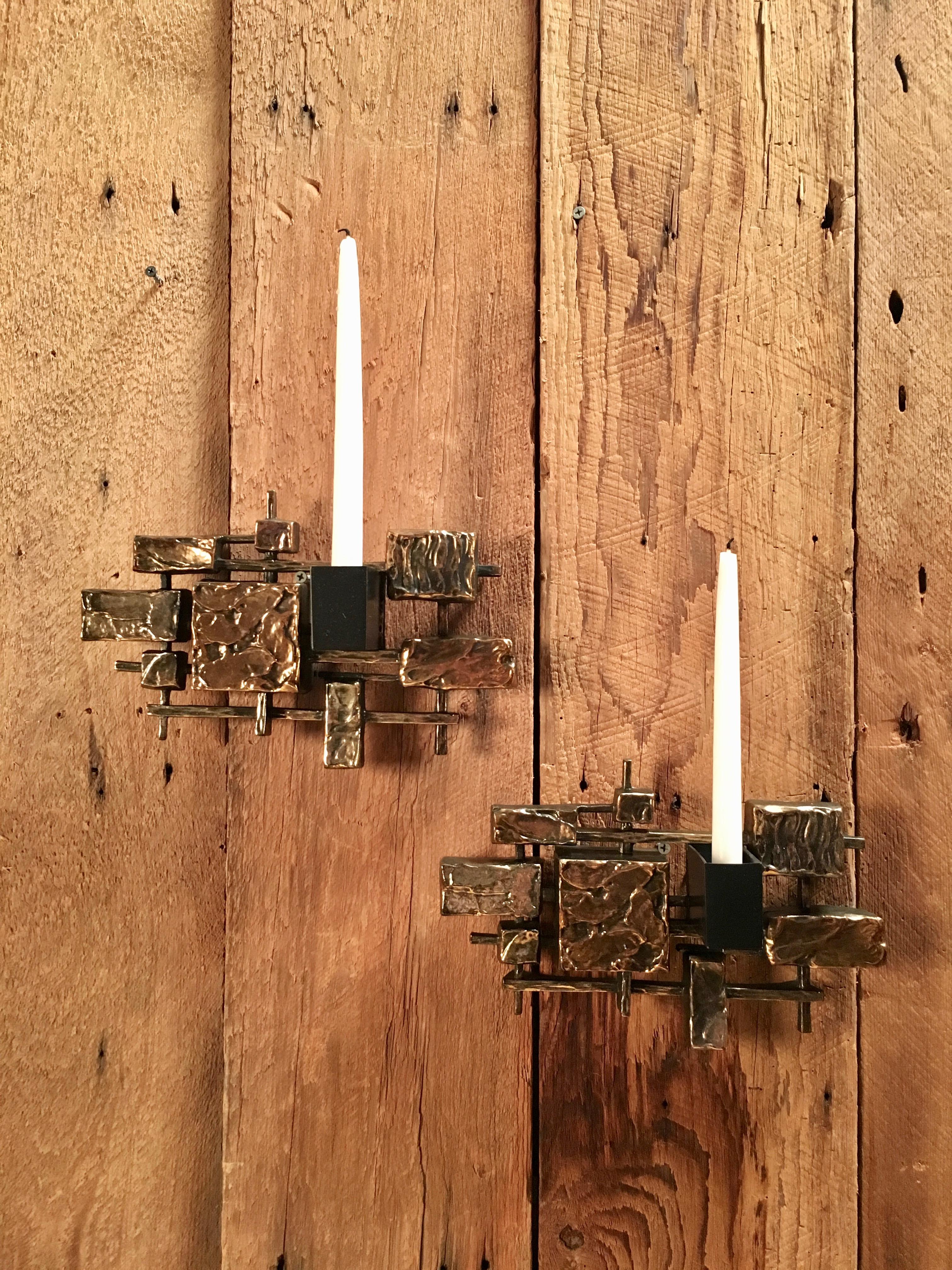 Pair of Brutalist Candle Sconces by Syroco 2