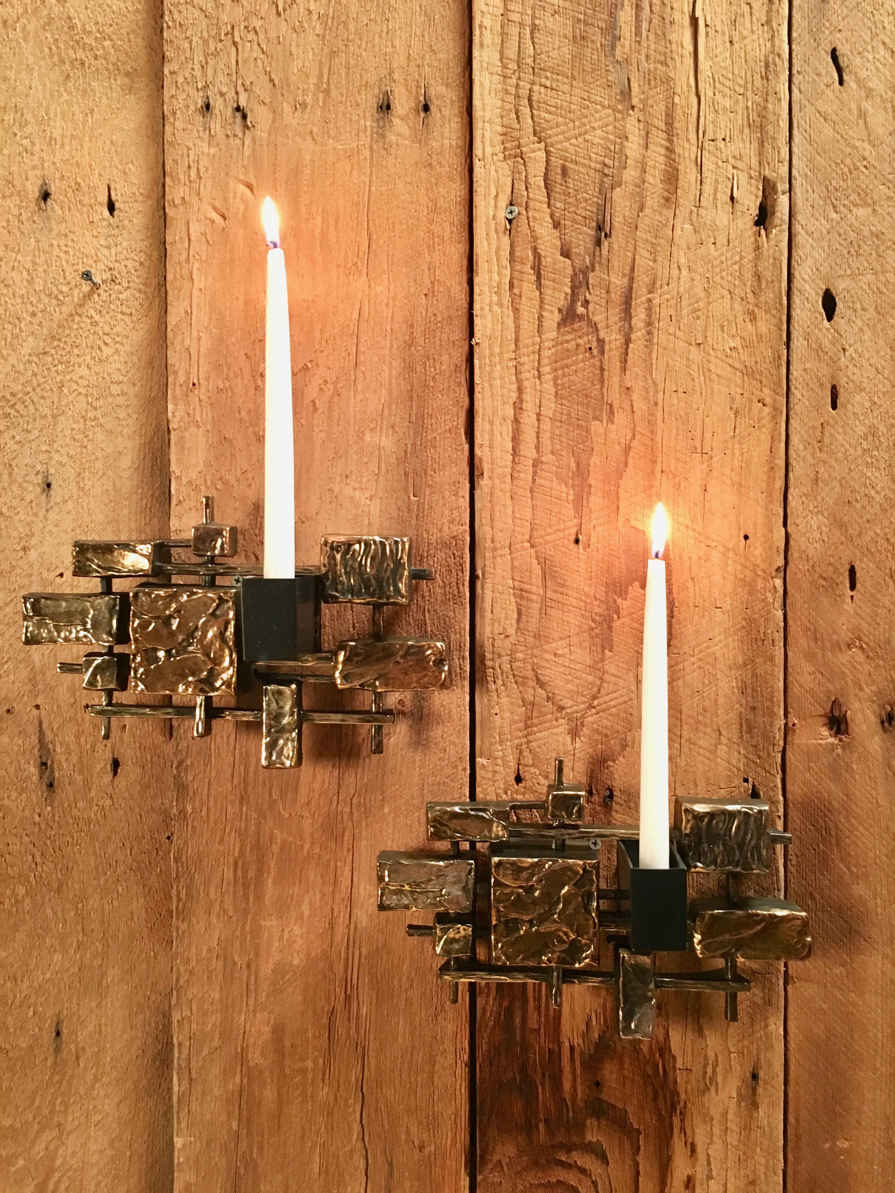 Pair of Brutalist Candle Sconces by Syroco 3