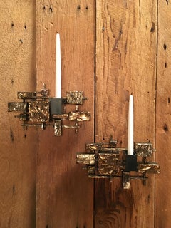 Pair of Brutalist Candle Sconces by Syroco