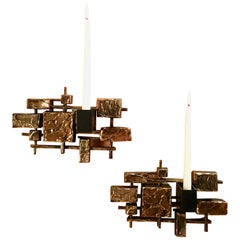 Vintage Pair of Brutalist Candle Sconces by Syroco