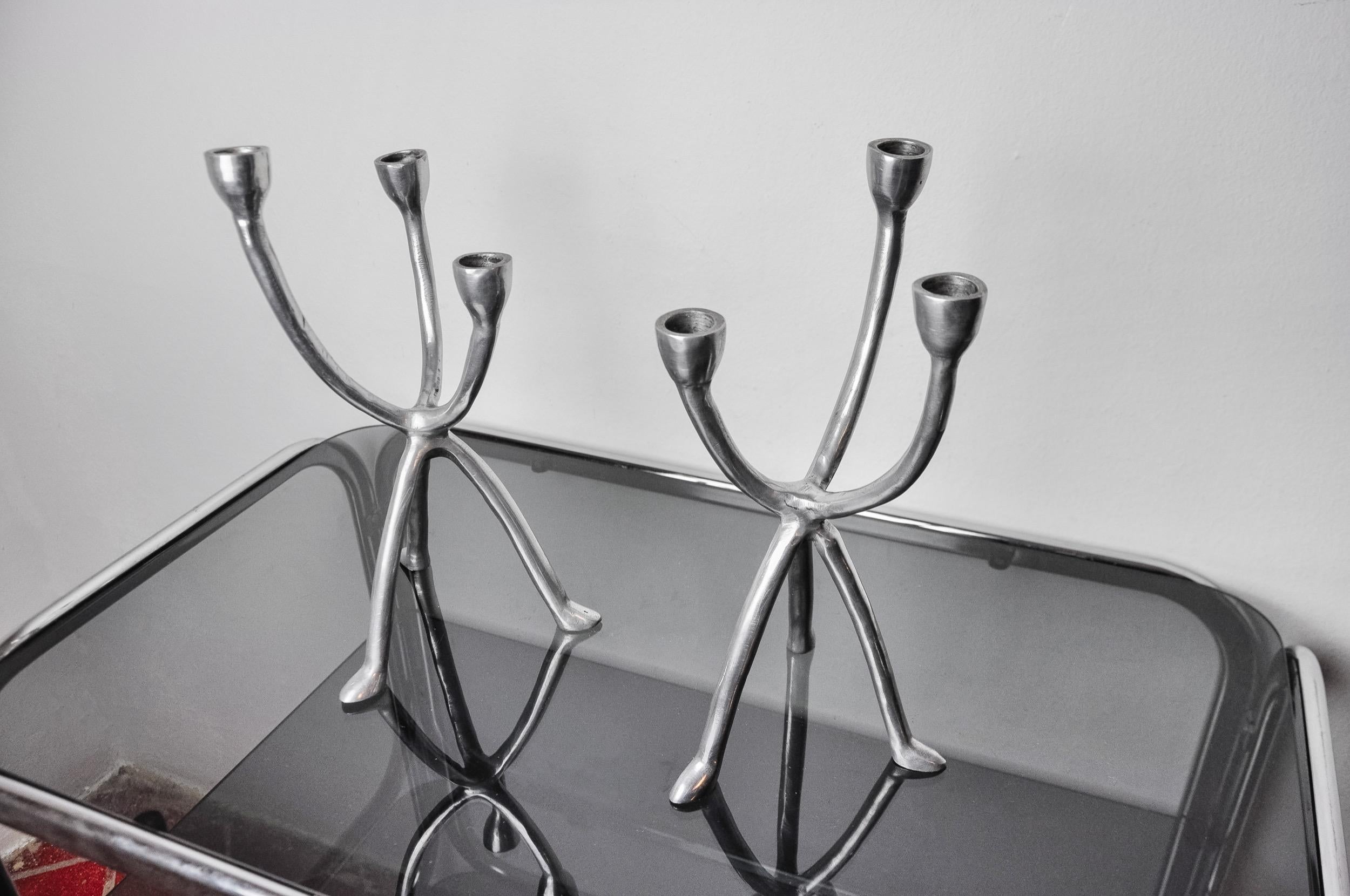 Late 20th Century Pair of Brutalist Candlesticks 3 Arms, Denmark, 1970 For Sale