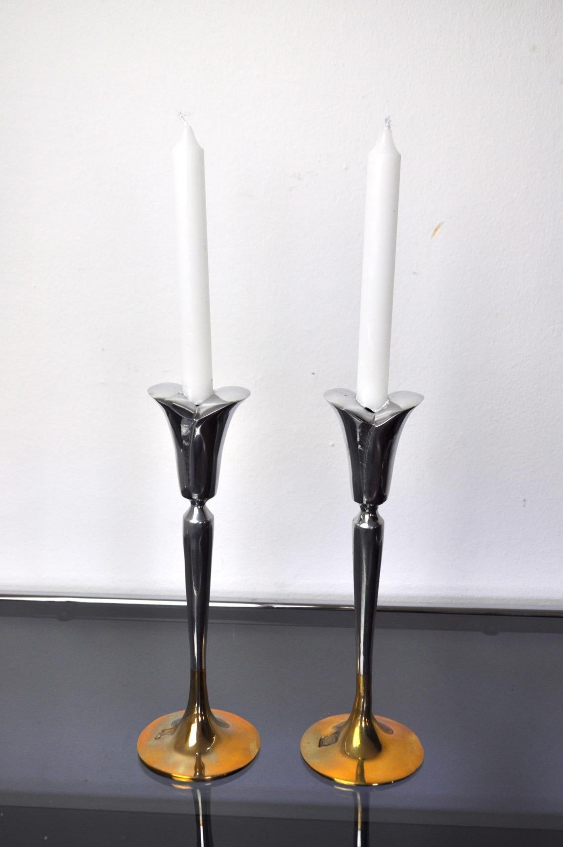 Hollywood Regency Pair of Brutalist Candlesticks by Art3, 1970 For Sale