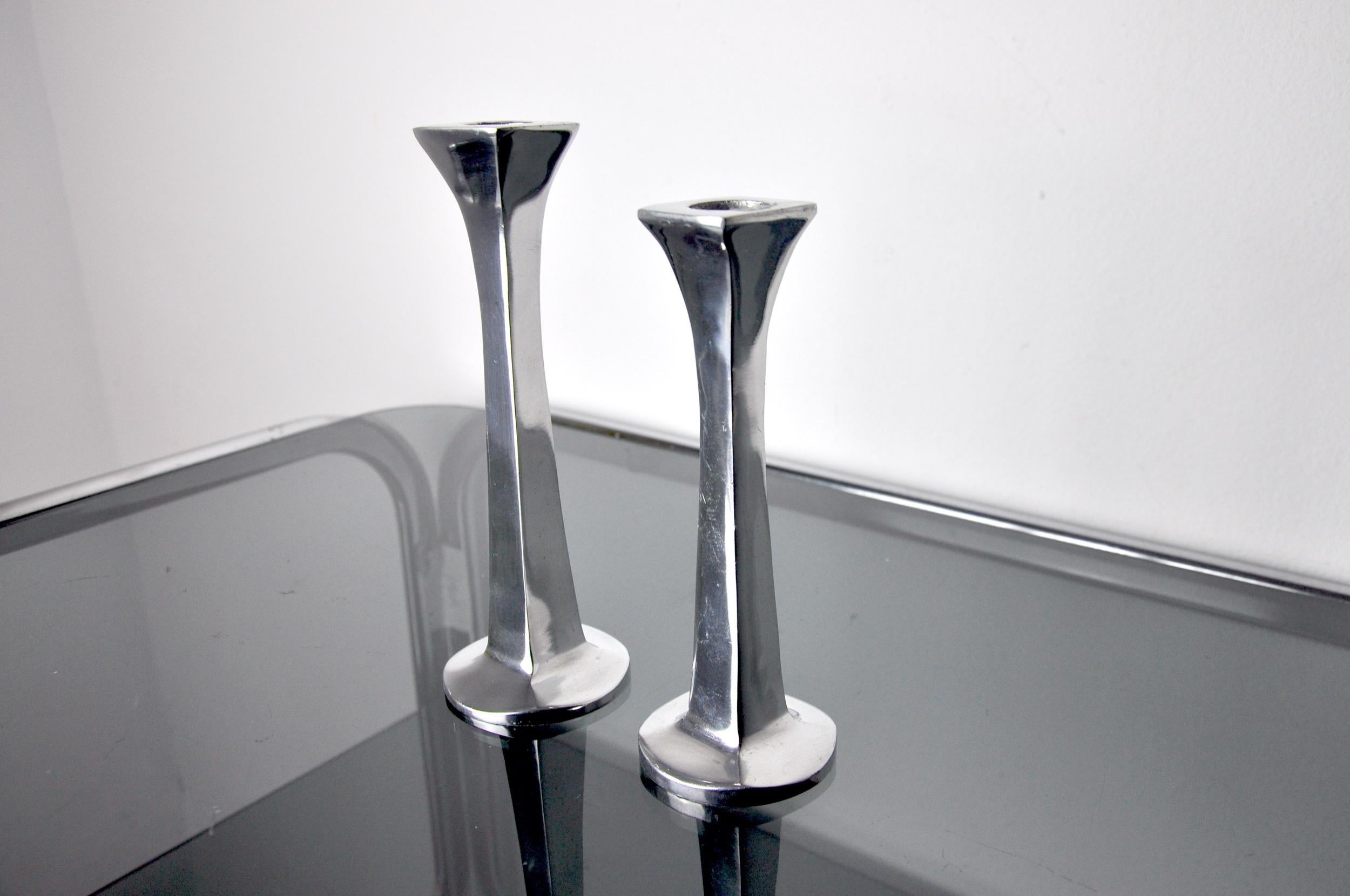 Spanish Pair of Brutalist Candlesticks by Arte3, 1980, Spain For Sale