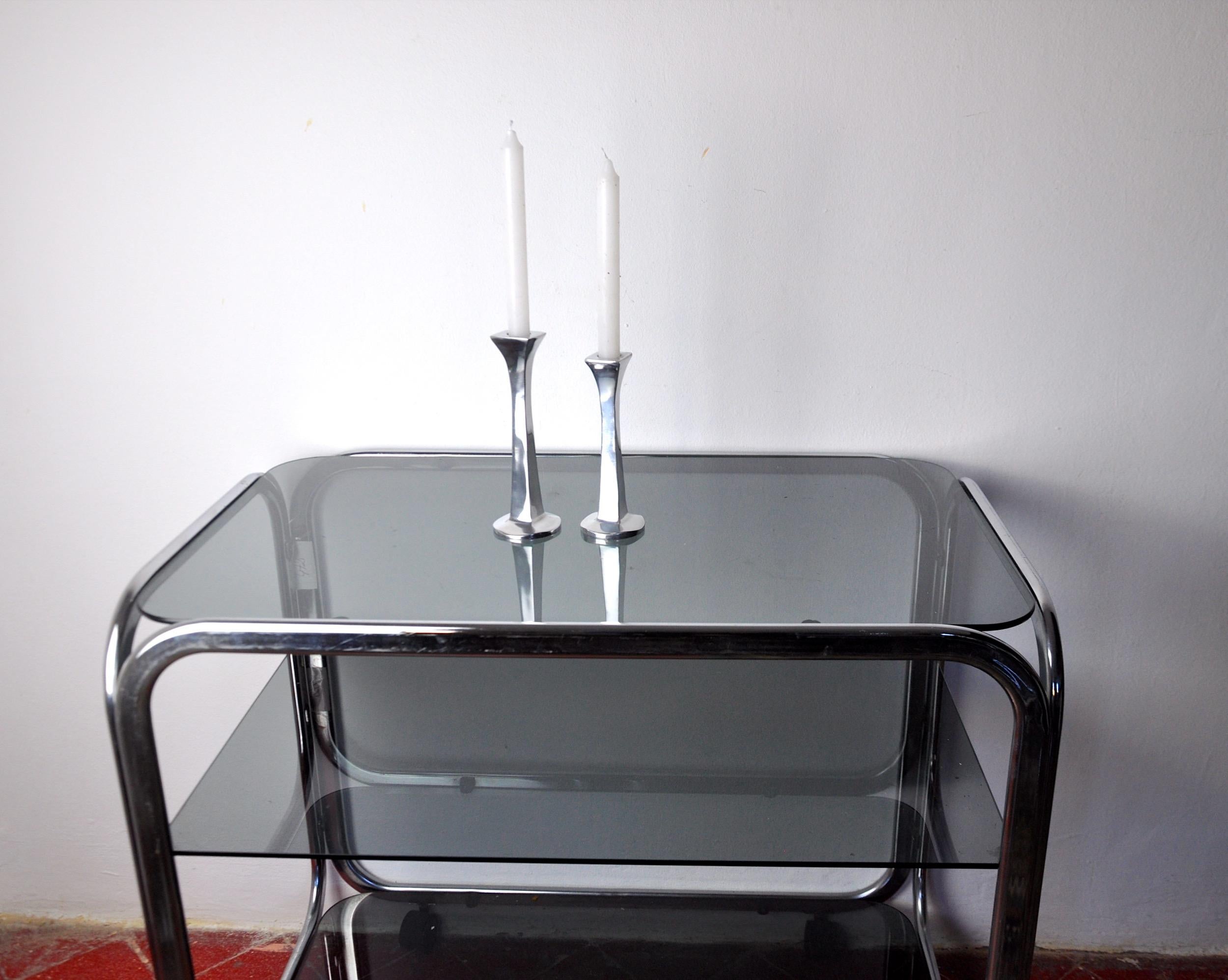 Late 20th Century Pair of Brutalist Candlesticks by Arte3, 1980, Spain For Sale