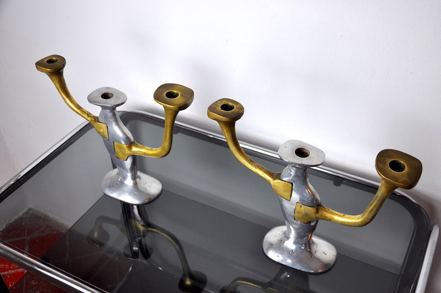 Pair of Brutalist Candlesticks by David Marshall, 1980, Spain In Good Condition For Sale In BARCELONA, ES