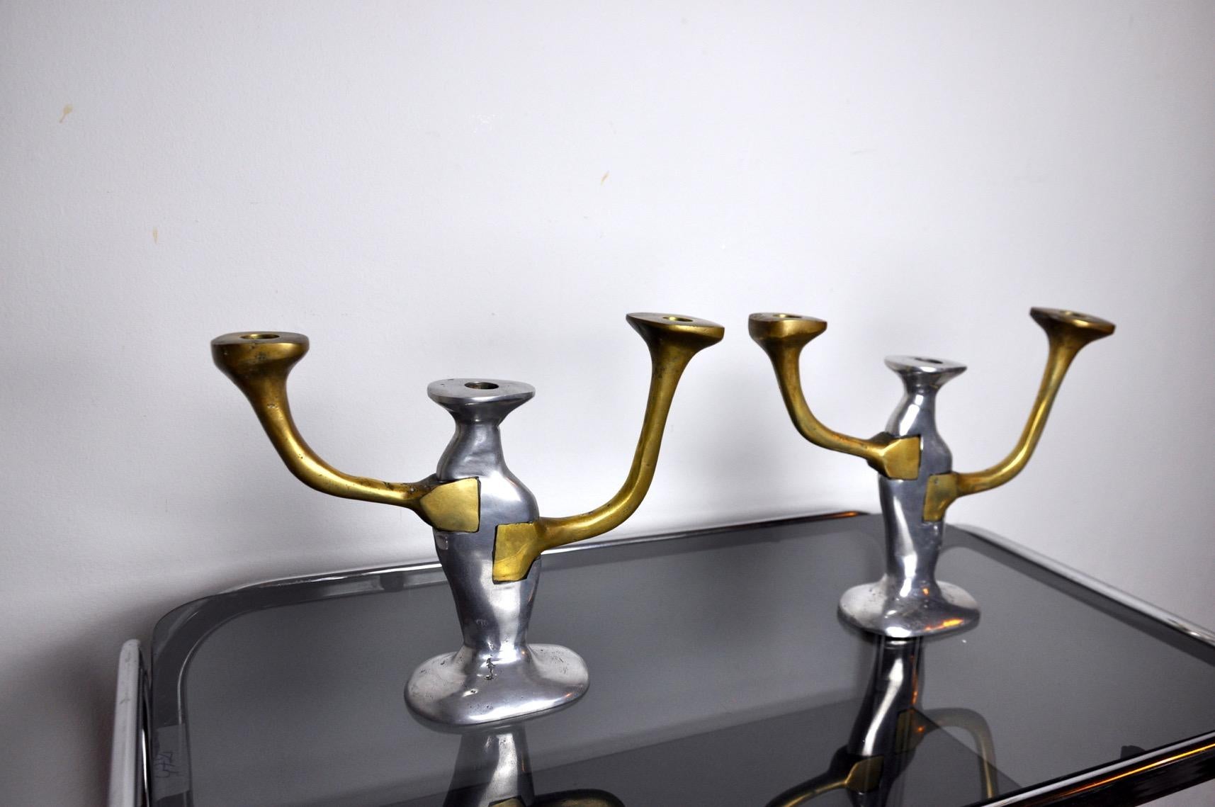 Late 20th Century Pair of Brutalist Candlesticks by David Marshall, 1980, Spain For Sale