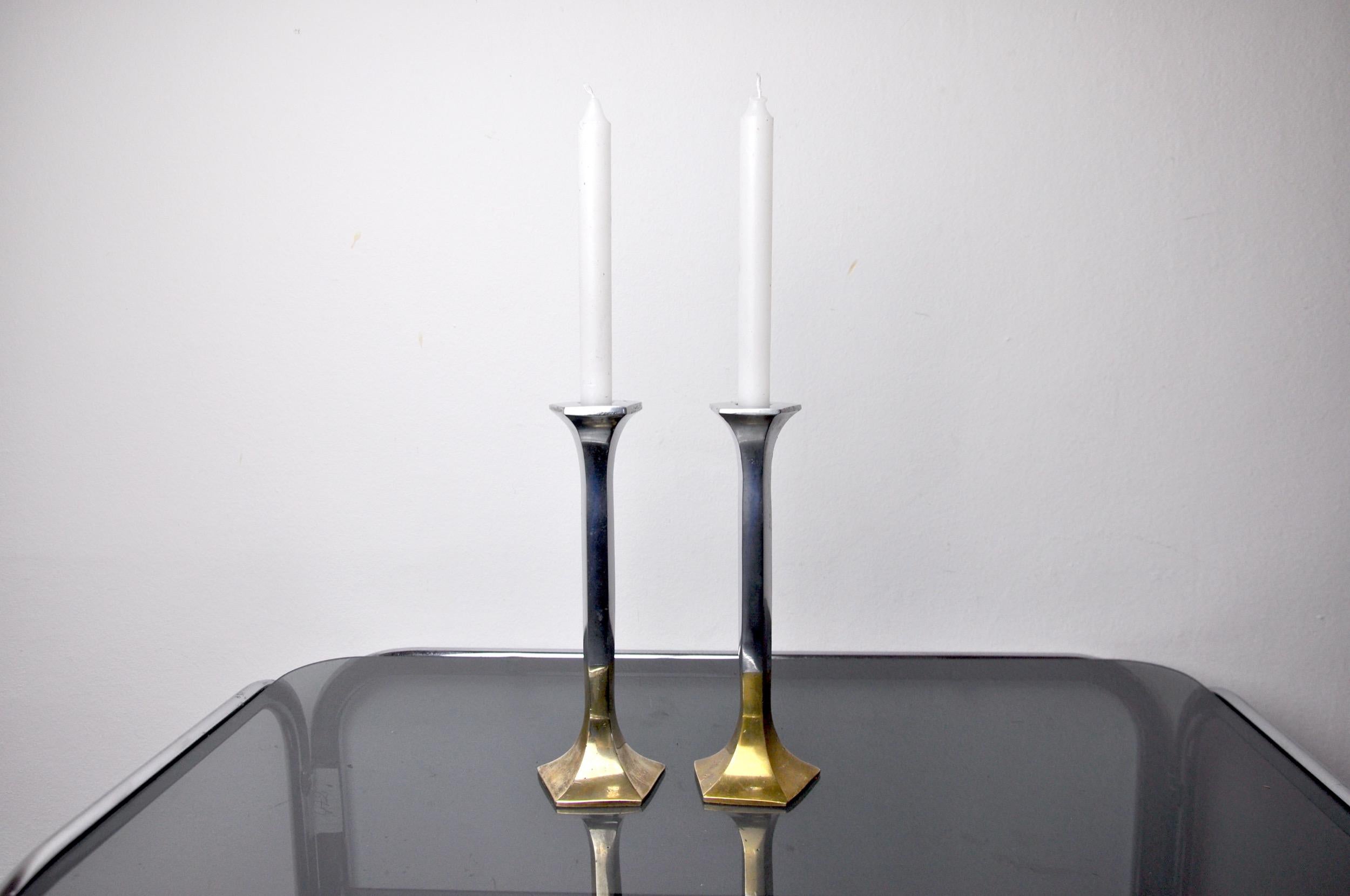 Hollywood Regency Pair of Brutalist Candlesticks by David Marshall, Spain, circa 1980 For Sale