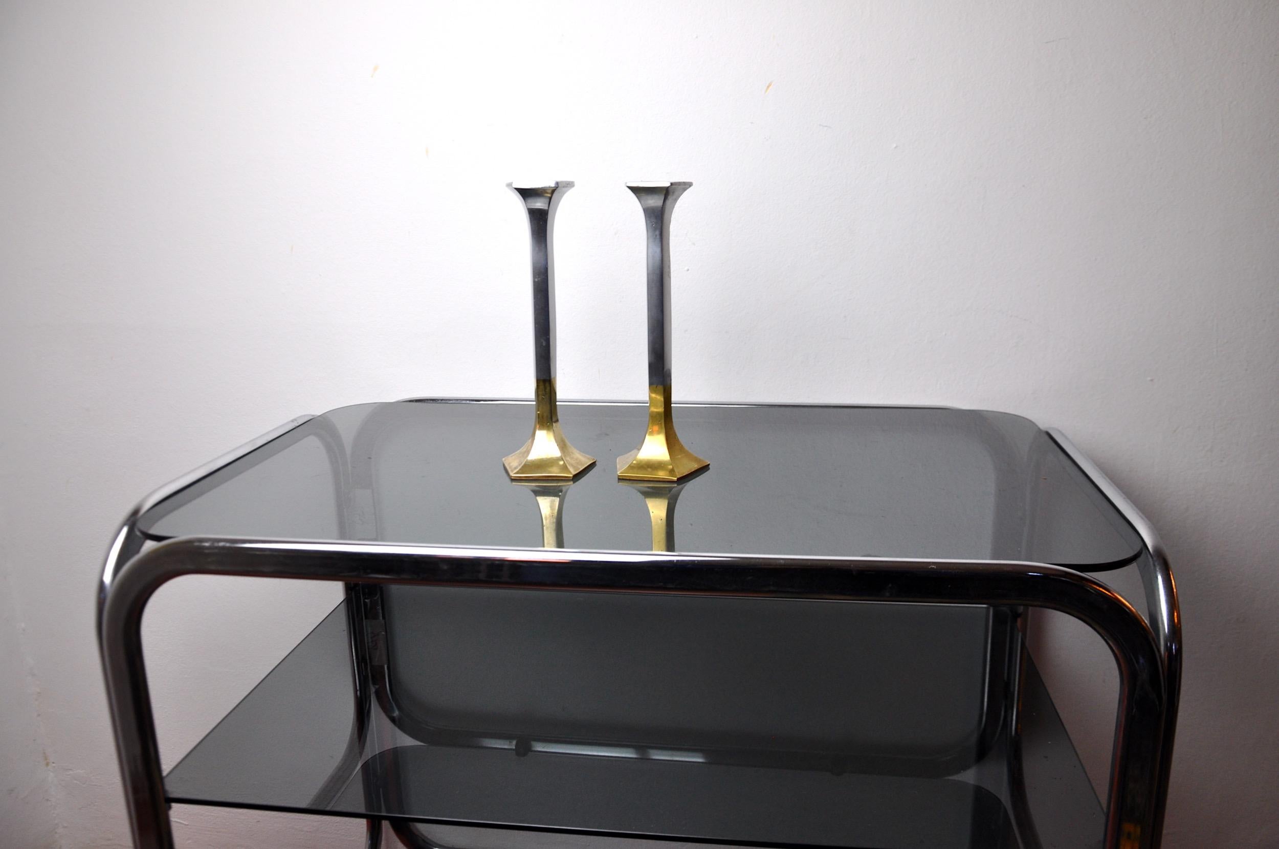 Spanish Pair of Brutalist Candlesticks by David Marshall, Spain, circa 1980 For Sale