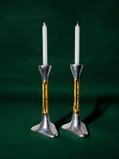 Coppia di candelieri brutalisti di David Marshall in bronzo e alluminio Spagna, 1970