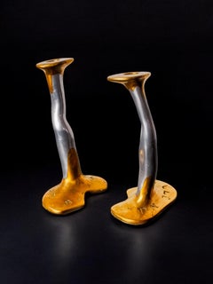 Pair of Brutalist Candlesticks by David Marshall Bronze and Aluminum Spain, 1980