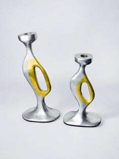 Coppia di candelieri brutalisti di Léopold, bronzo e alluminio, Spagna, 1970