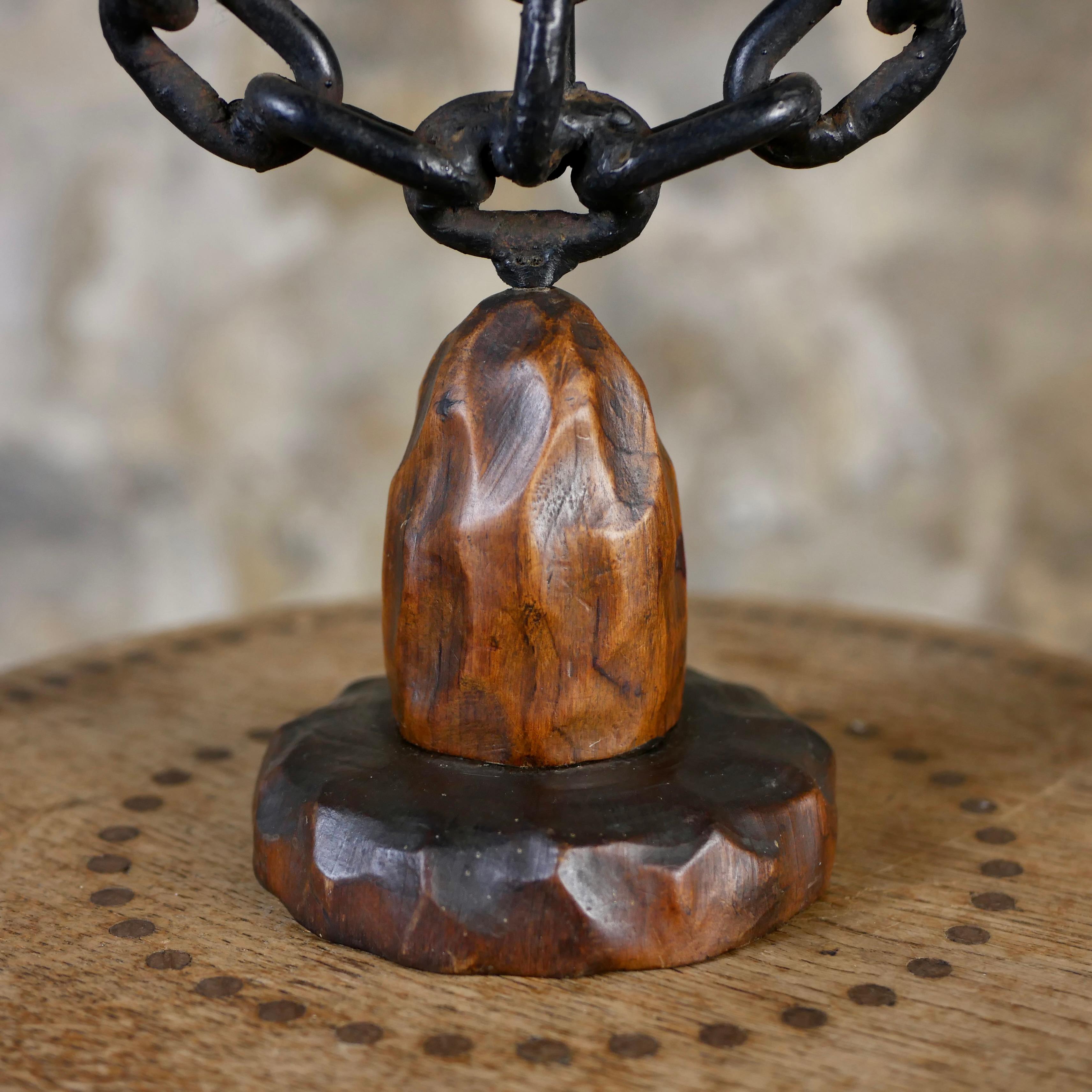 Wrought Iron Pair of brutalist candlesticks in wood and wrought iron, Spain, 1970s For Sale