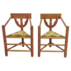 Pair of Brutalist Carved Oak Monk Chairs, Sweden, Early 20th Century
