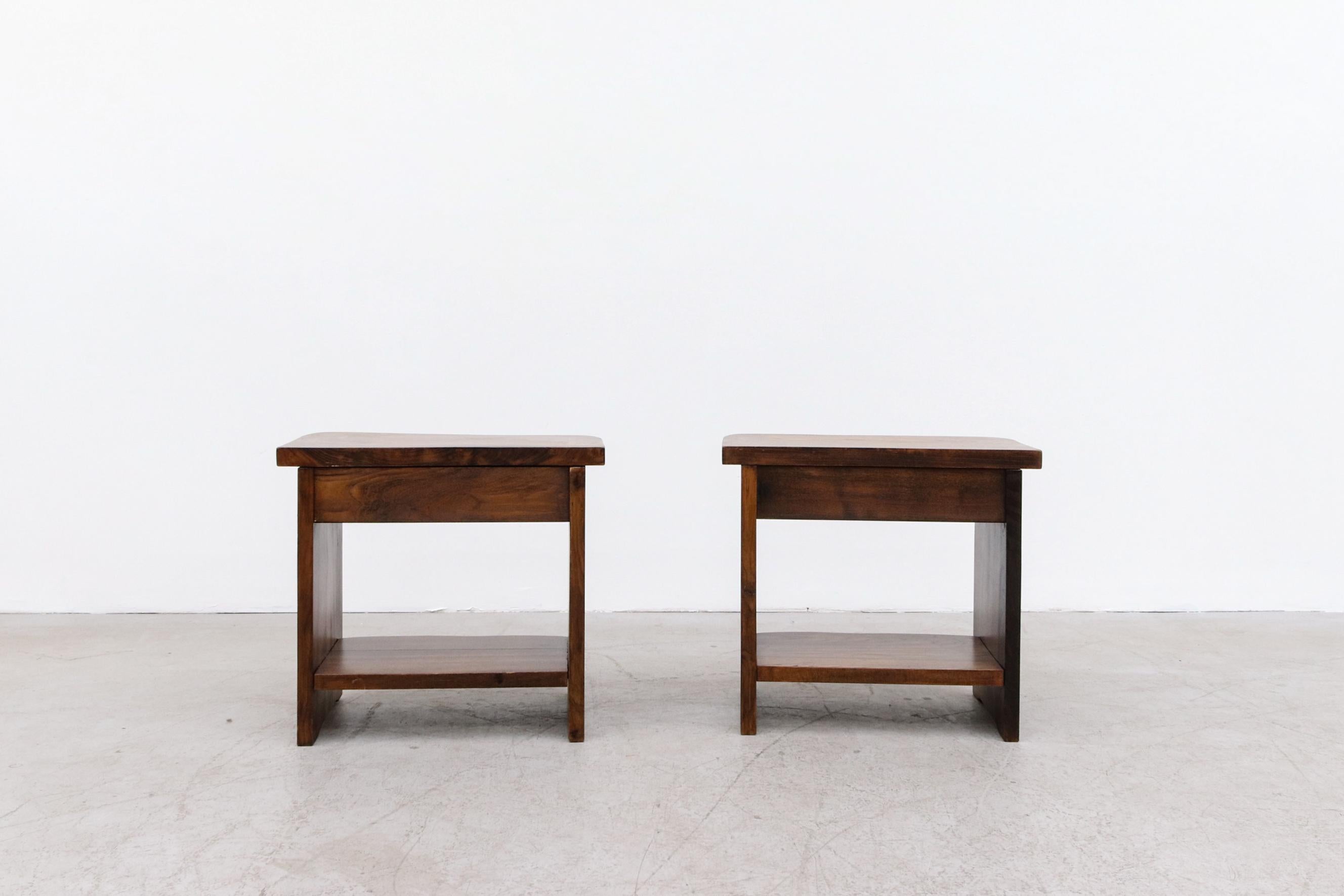 Pair of Brutalist Carved Oak Night Stands 4