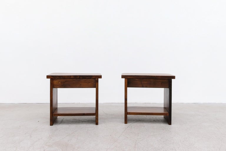 Pair of Brutalist Carved Oak Night Stands For Sale 4