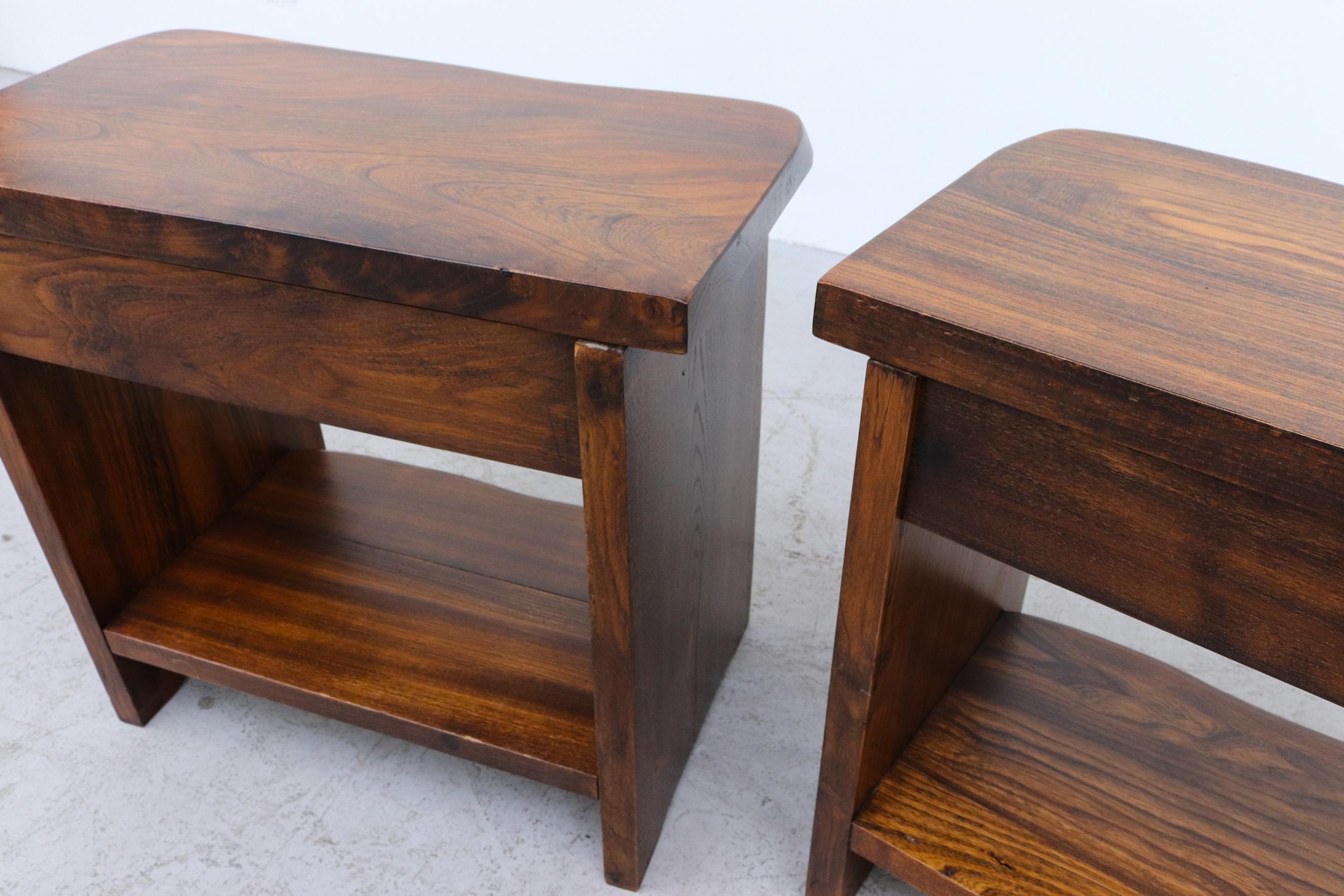 Pair of Brutalist Carved Oak Night Stands 5