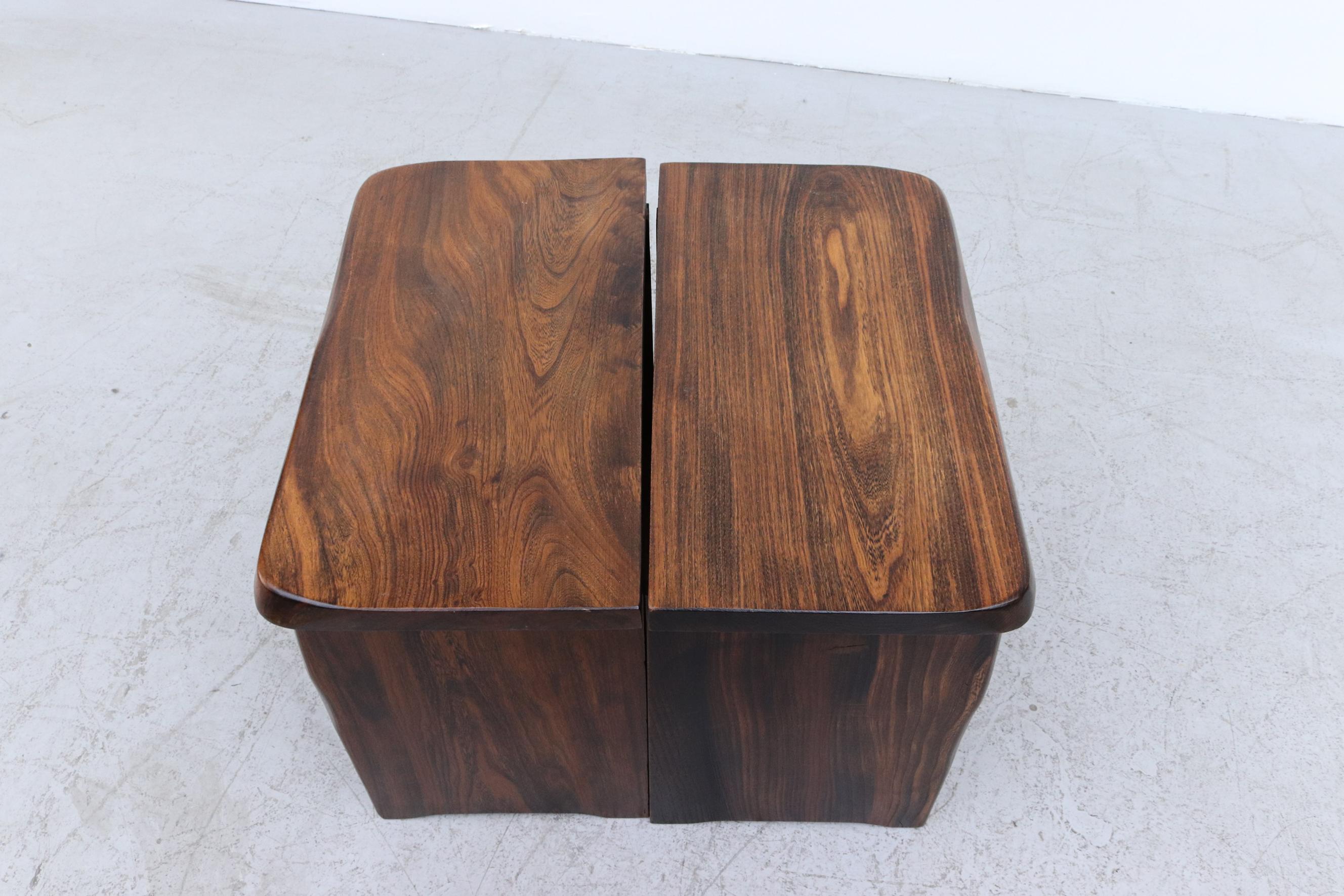 Pair of Brutalist Carved Oak Night Stands 7