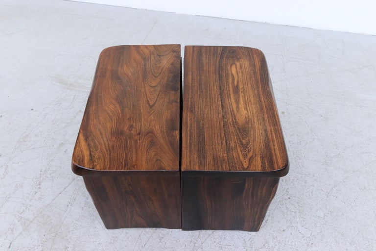 Pair of Brutalist Carved Oak Night Stands For Sale 7