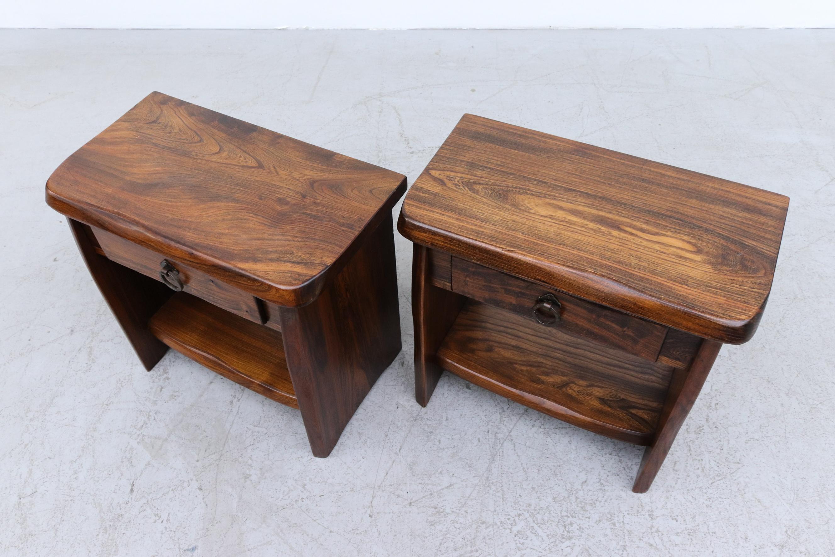 Pair of Brutalist Carved Oak Night Stands 9