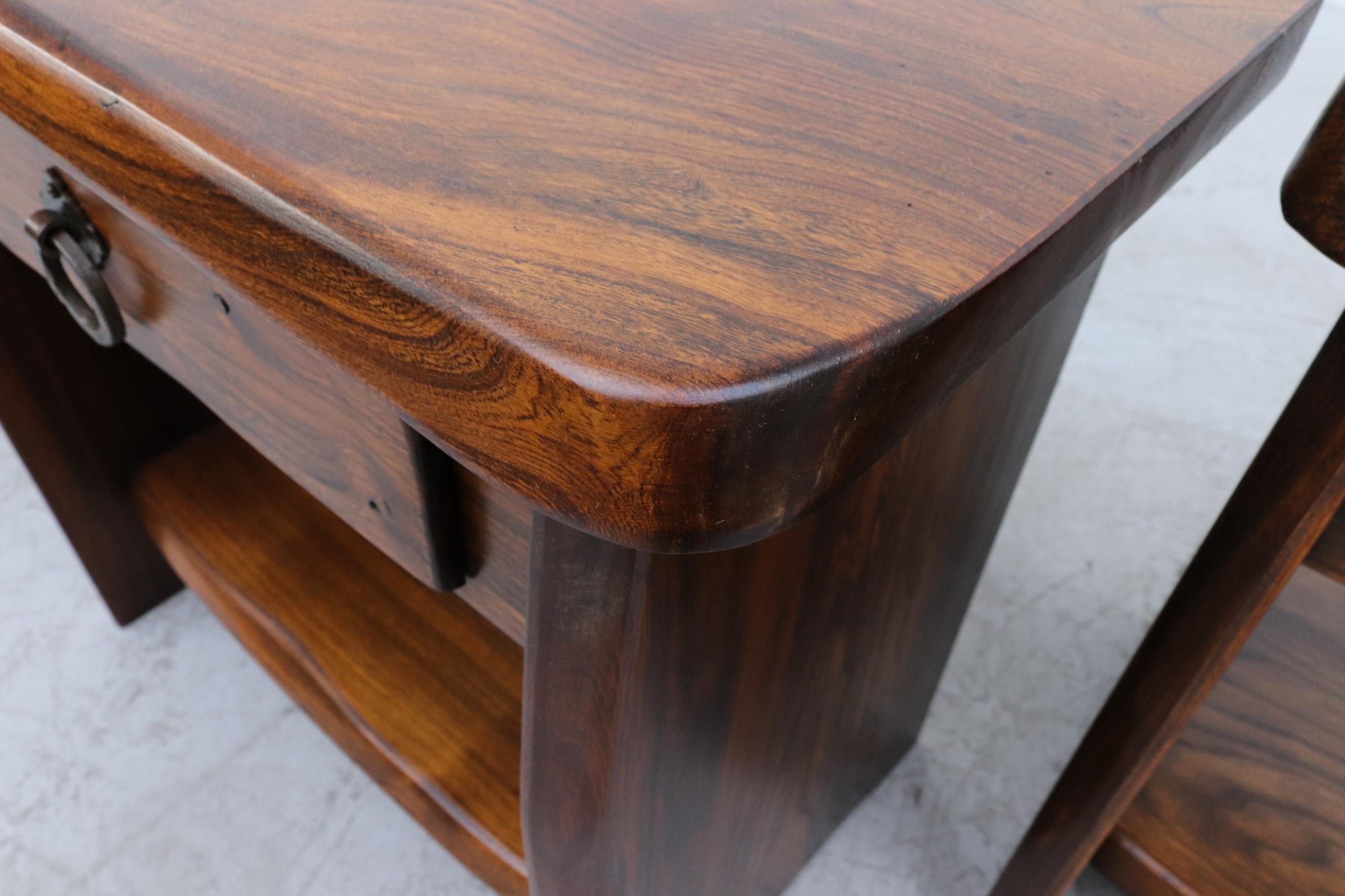 Pair of Brutalist Carved Oak Night Stands 10