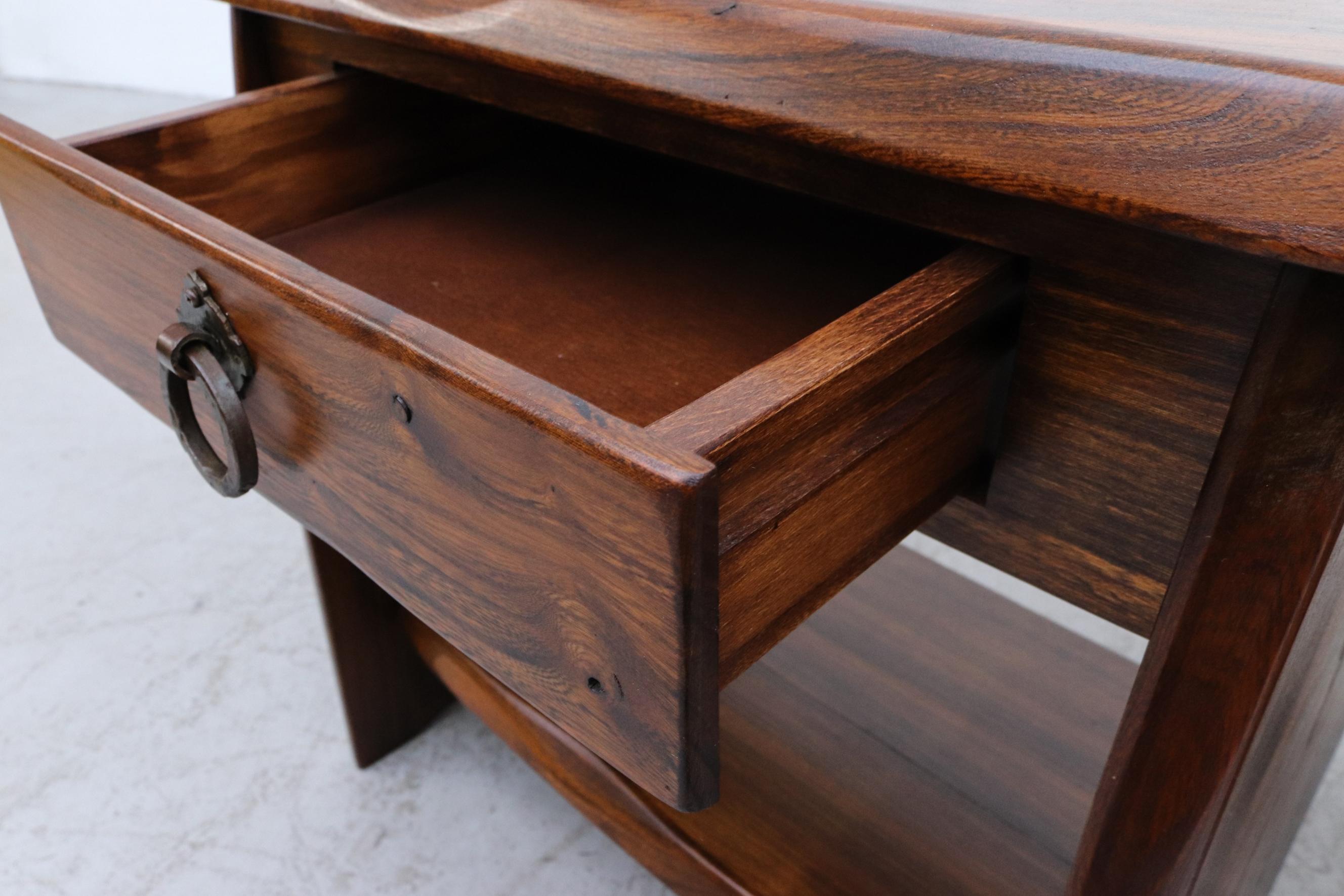 Pair of Brutalist Carved Oak Night Stands 11