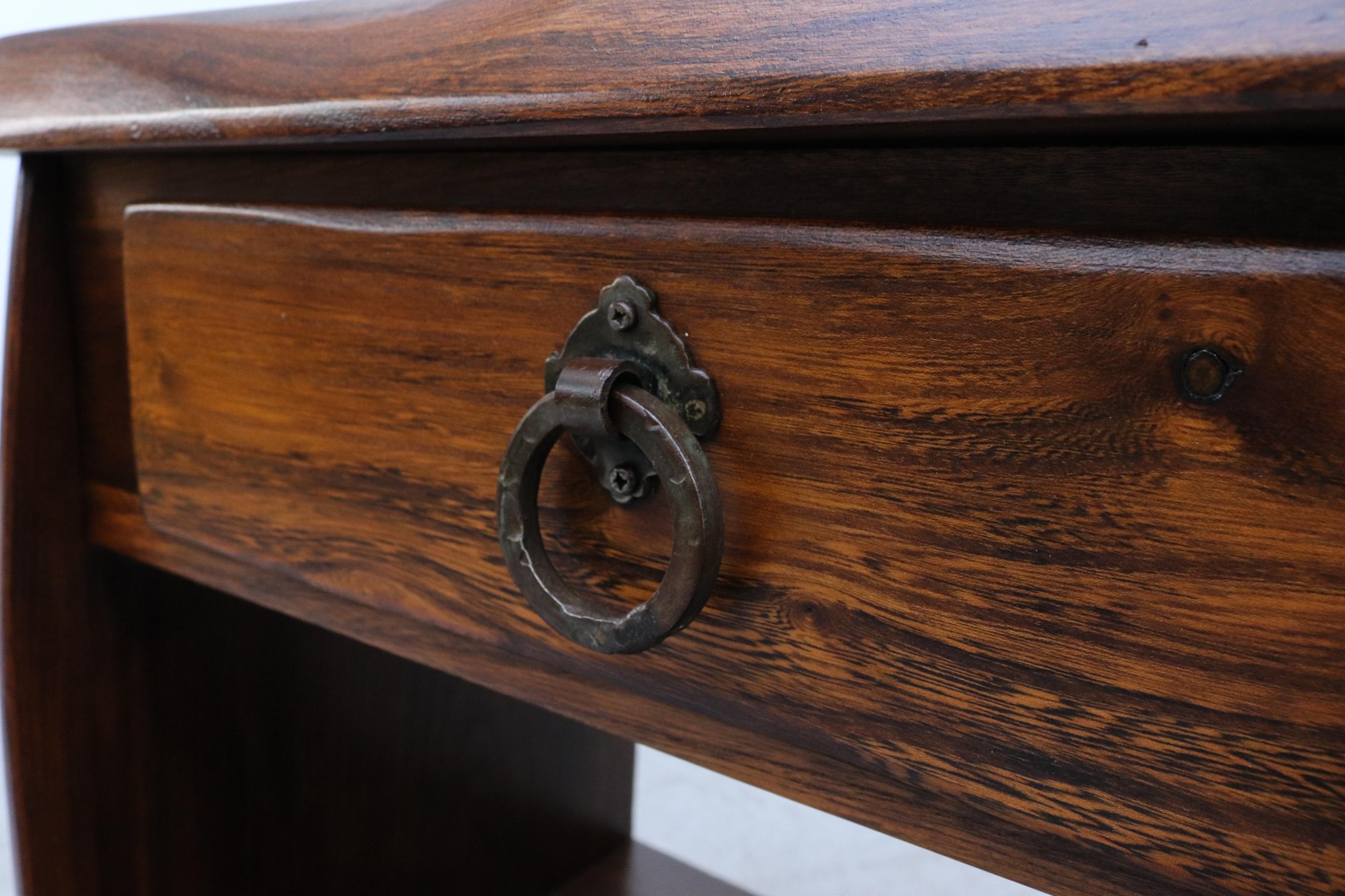 Pair of Brutalist Carved Oak Night Stands 12