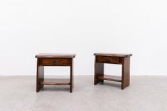 Pair of Brutalist Carved Oak Night Stands