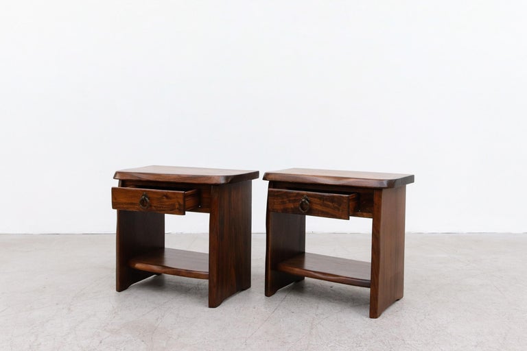 Pair of Brutalist Carved Oak Night Stands In Good Condition For Sale In Los Angeles, CA