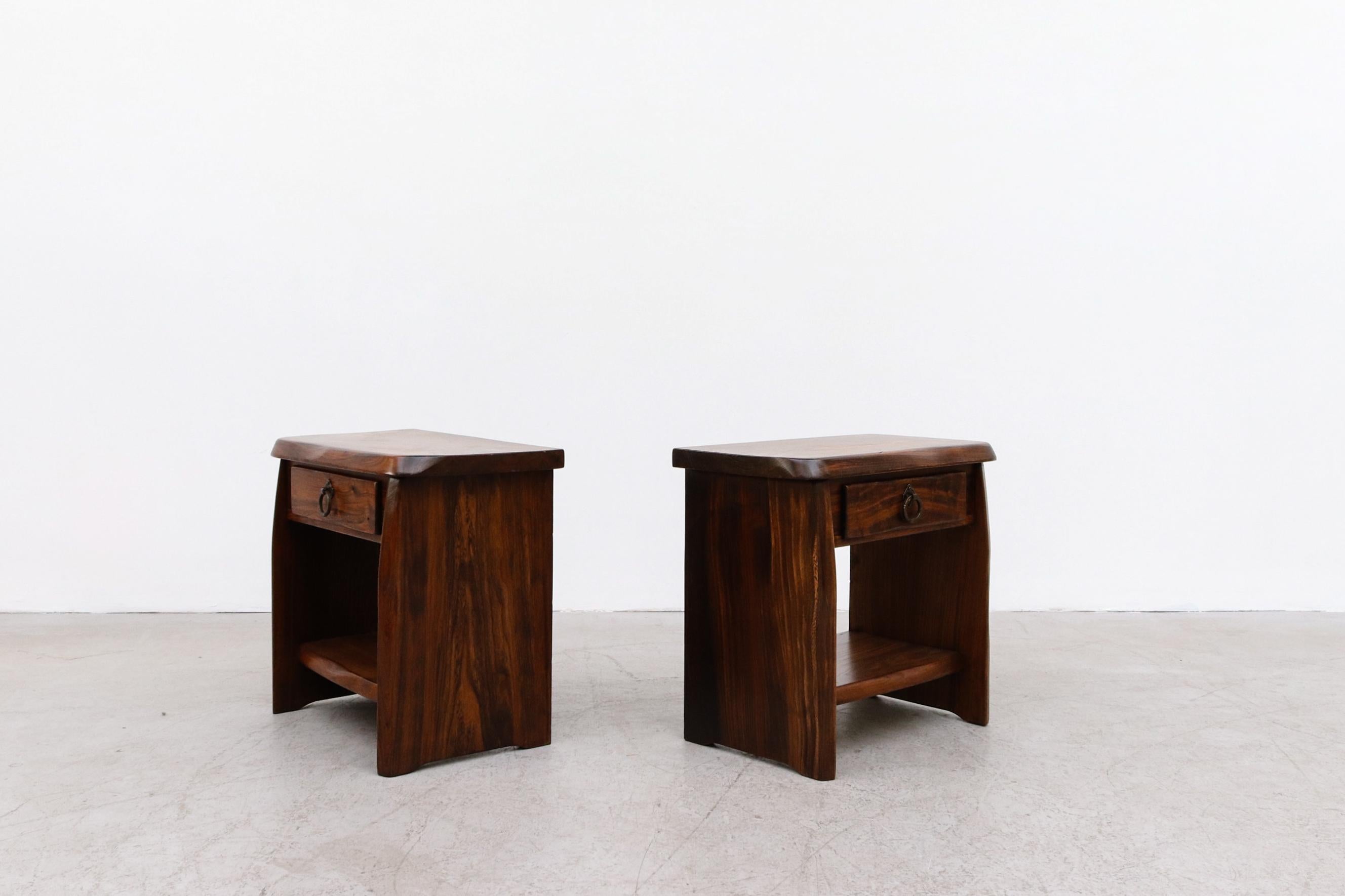 Pair of Brutalist Carved Oak Night Stands 1
