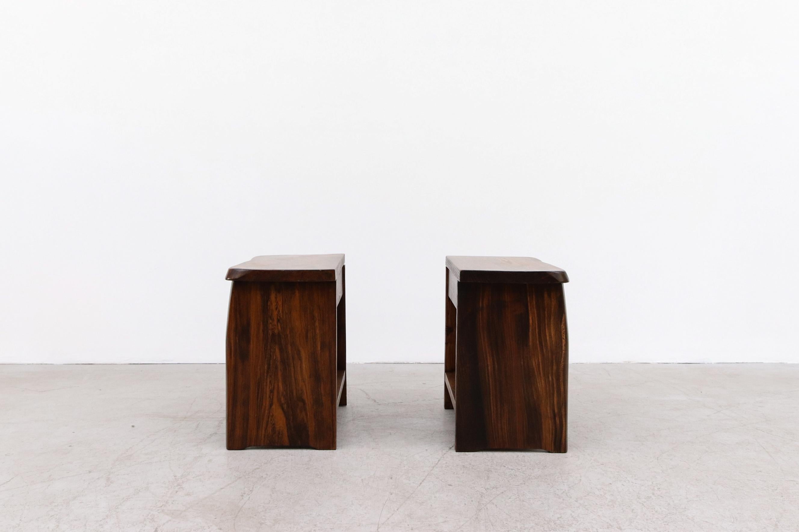 Pair of Brutalist Carved Oak Night Stands 2