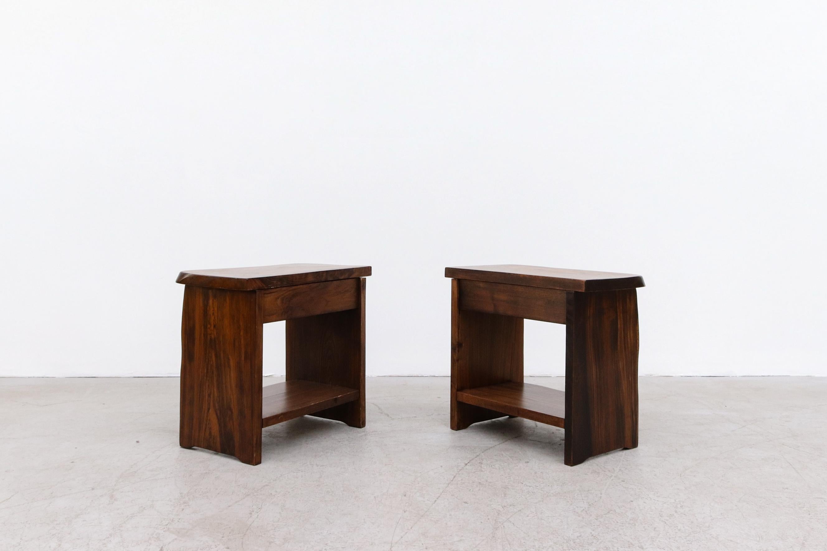 Pair of Brutalist Carved Oak Night Stands 3