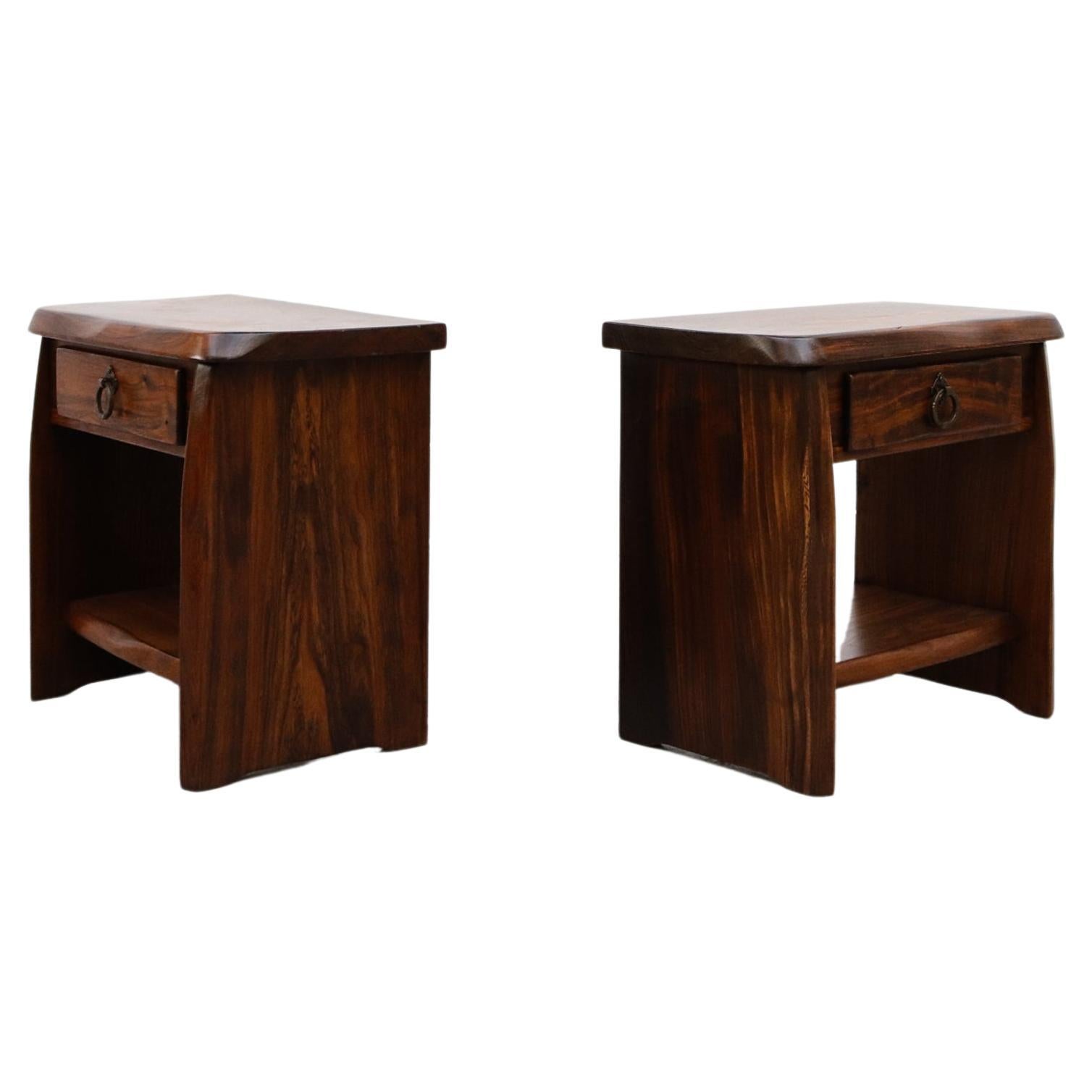 Pair of Brutalist Carved Oak Night Stands