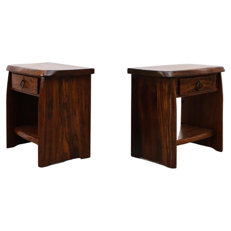 Pair of Brutalist Carved Oak Night Stands For Sale