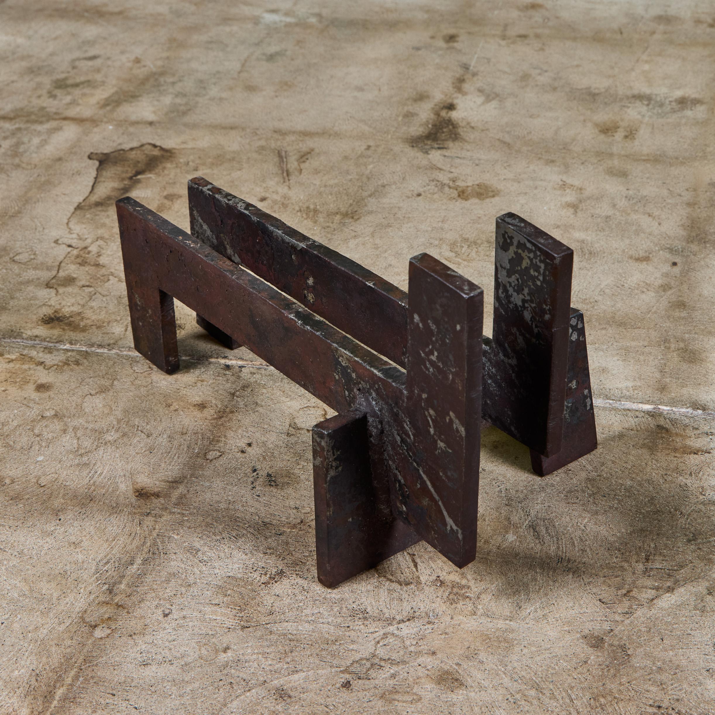 Pair of Brutalist Cast Iron Andirons For Sale 6