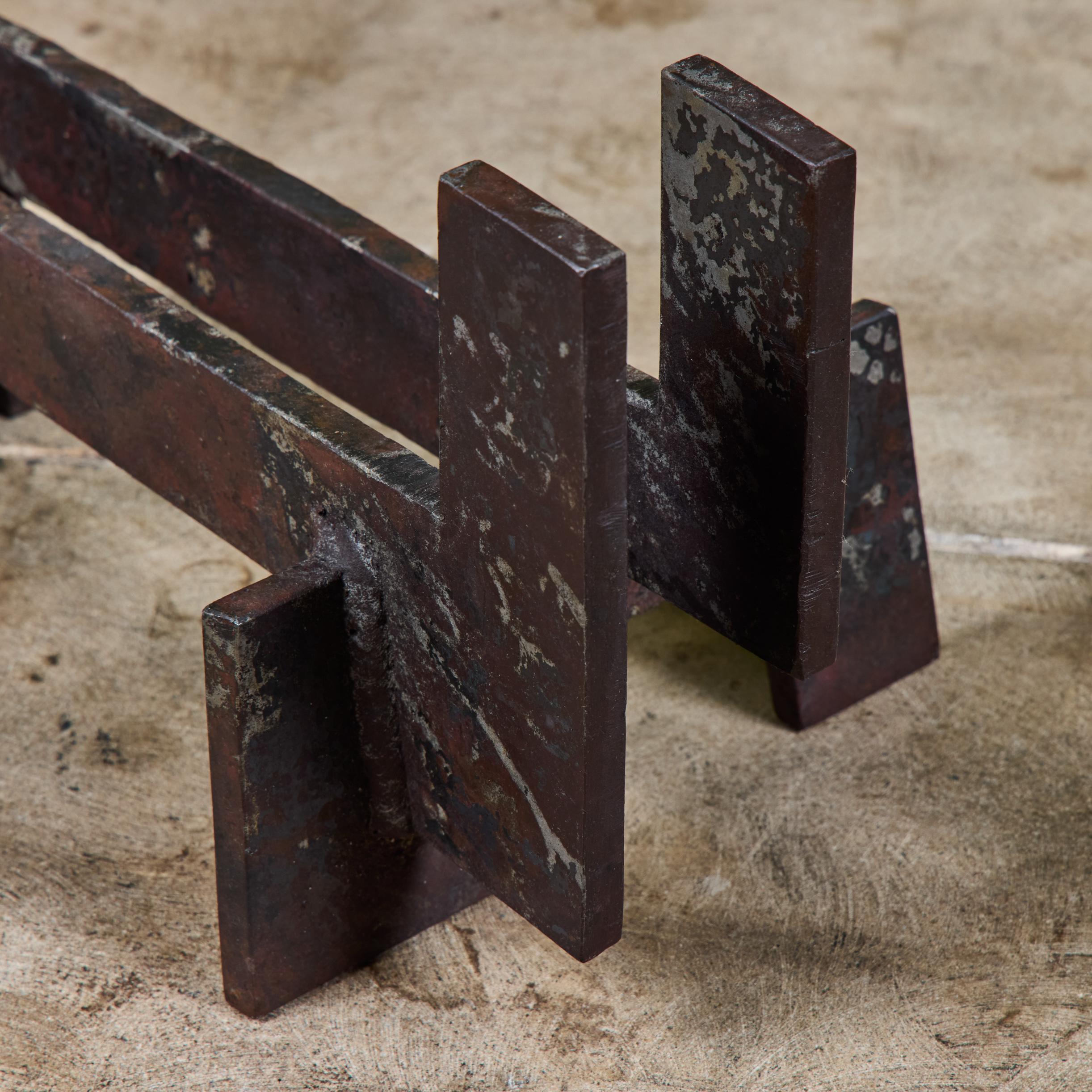 Pair of Brutalist Cast Iron Andirons For Sale 7