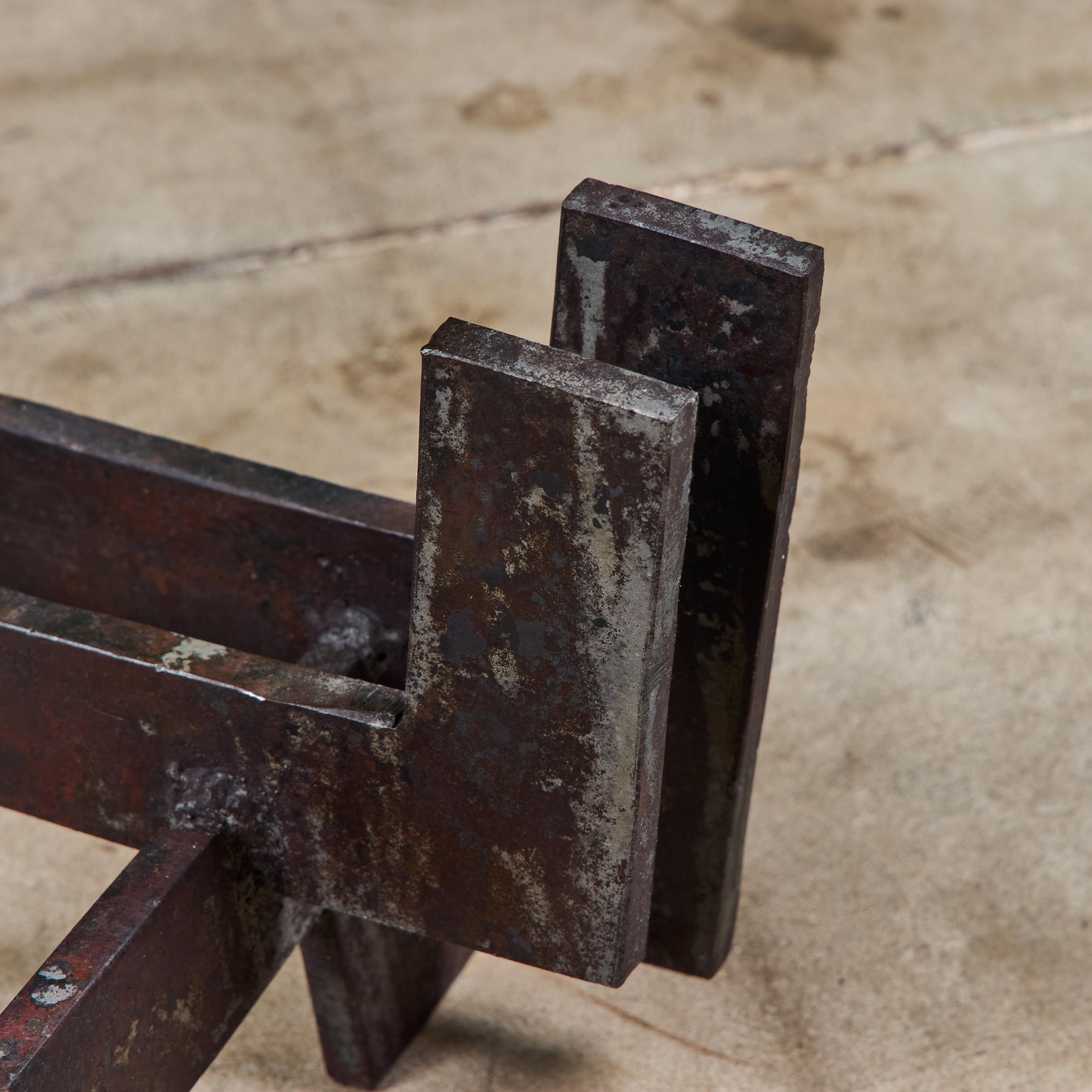 Pair of Brutalist Cast Iron Andirons For Sale 8