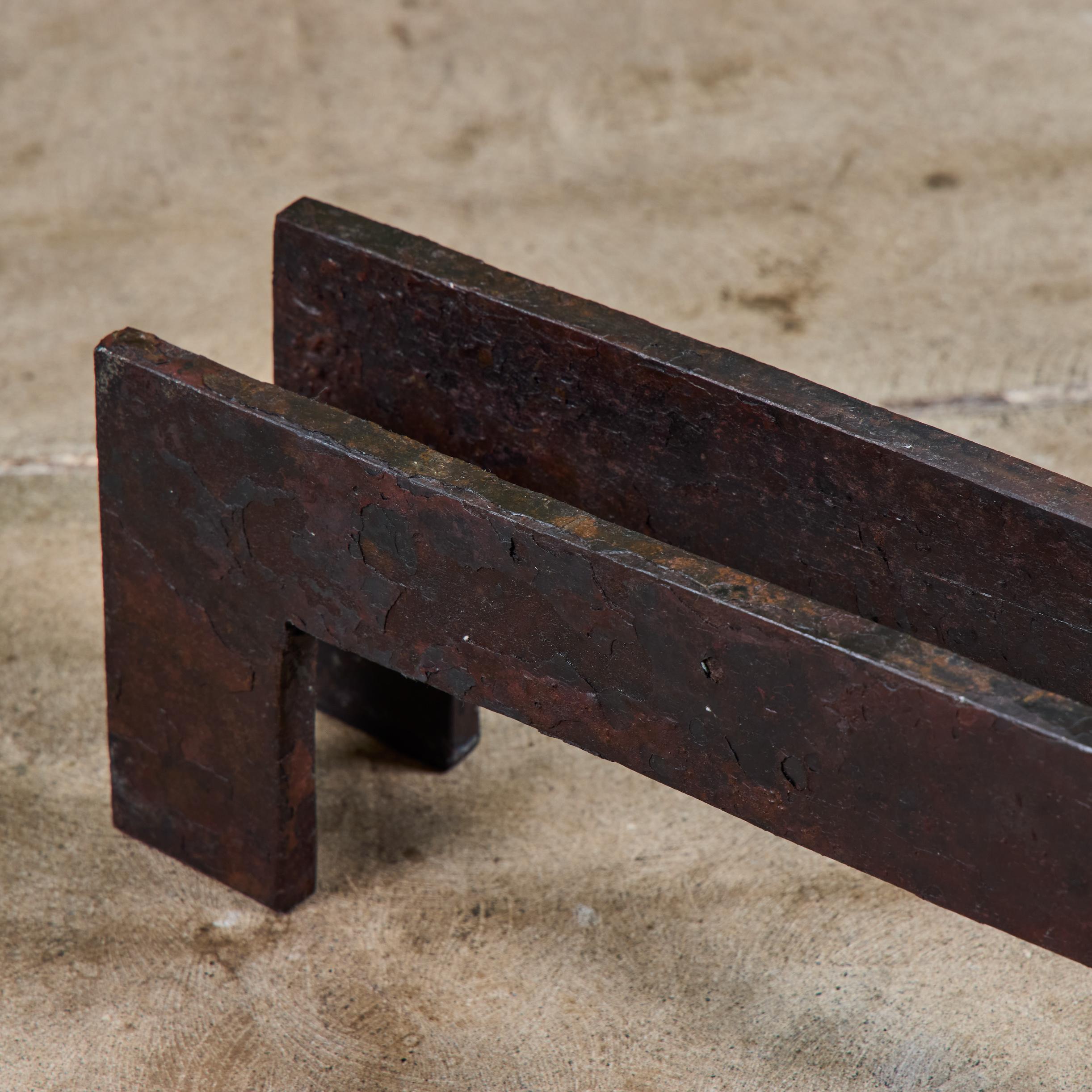 Pair of Brutalist Cast Iron Andirons For Sale 9